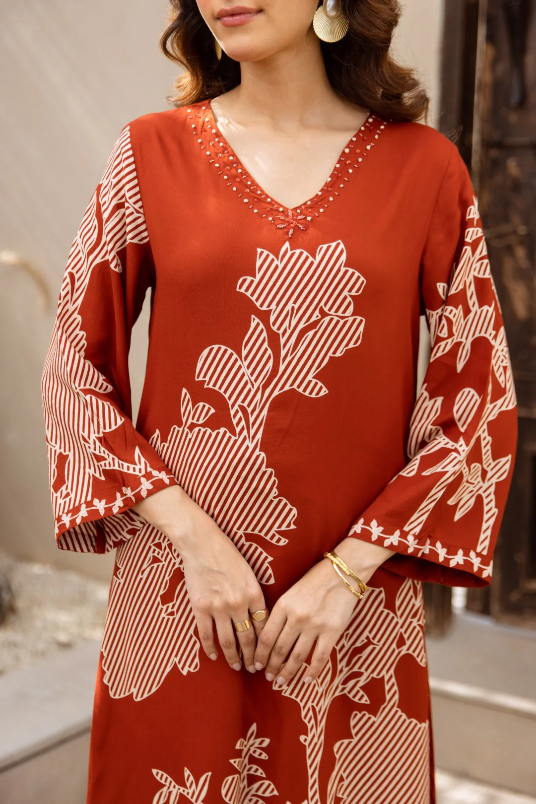 Karen Terracotta printed kurta pant set - Image 9