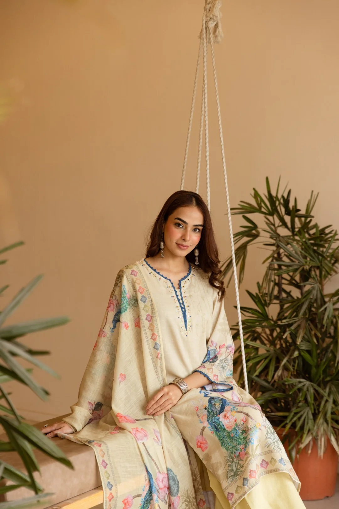 Mihika tan printed cotton suit set - Image 10