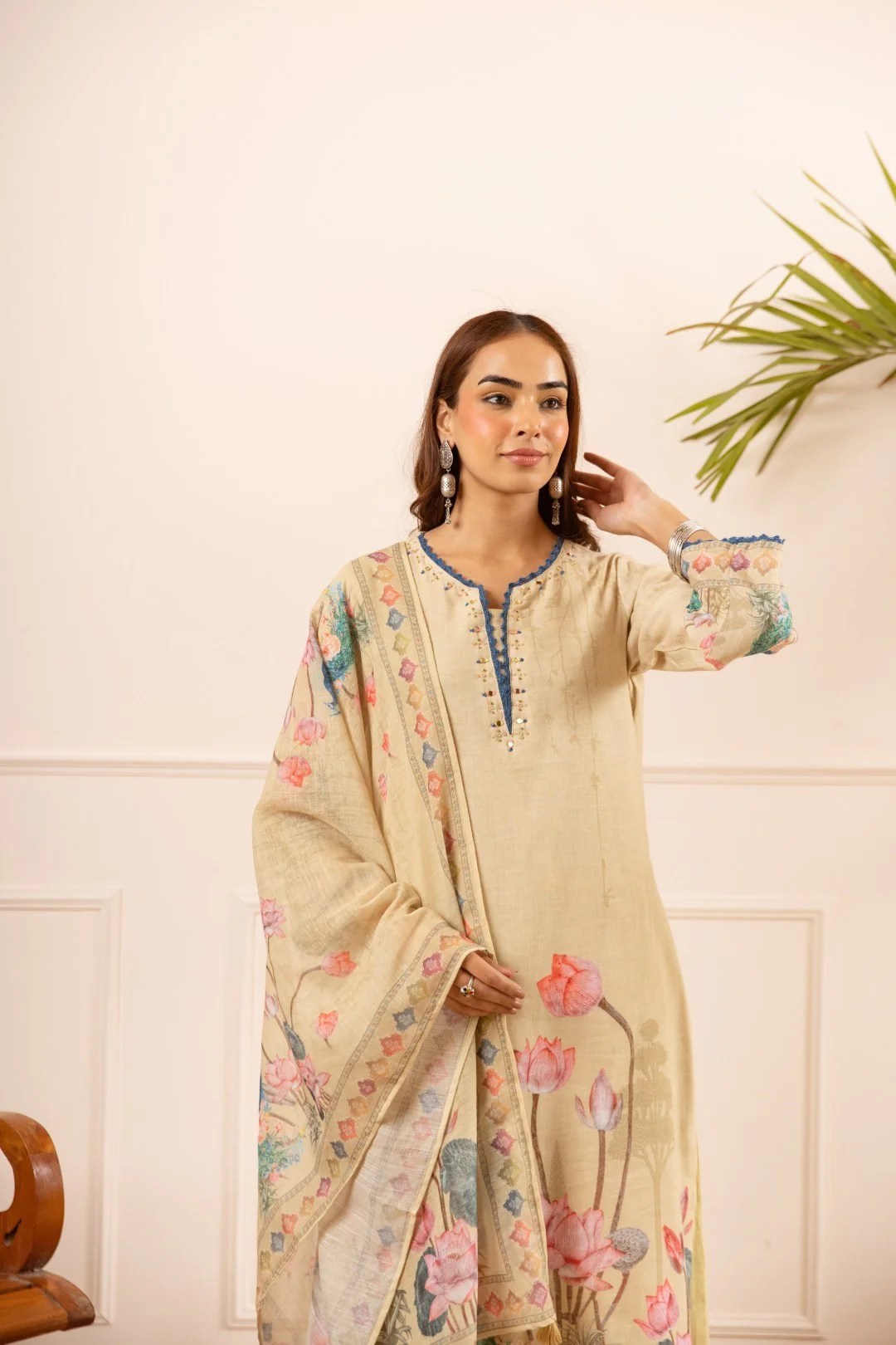 Mihika tan printed cotton suit set - Image 11