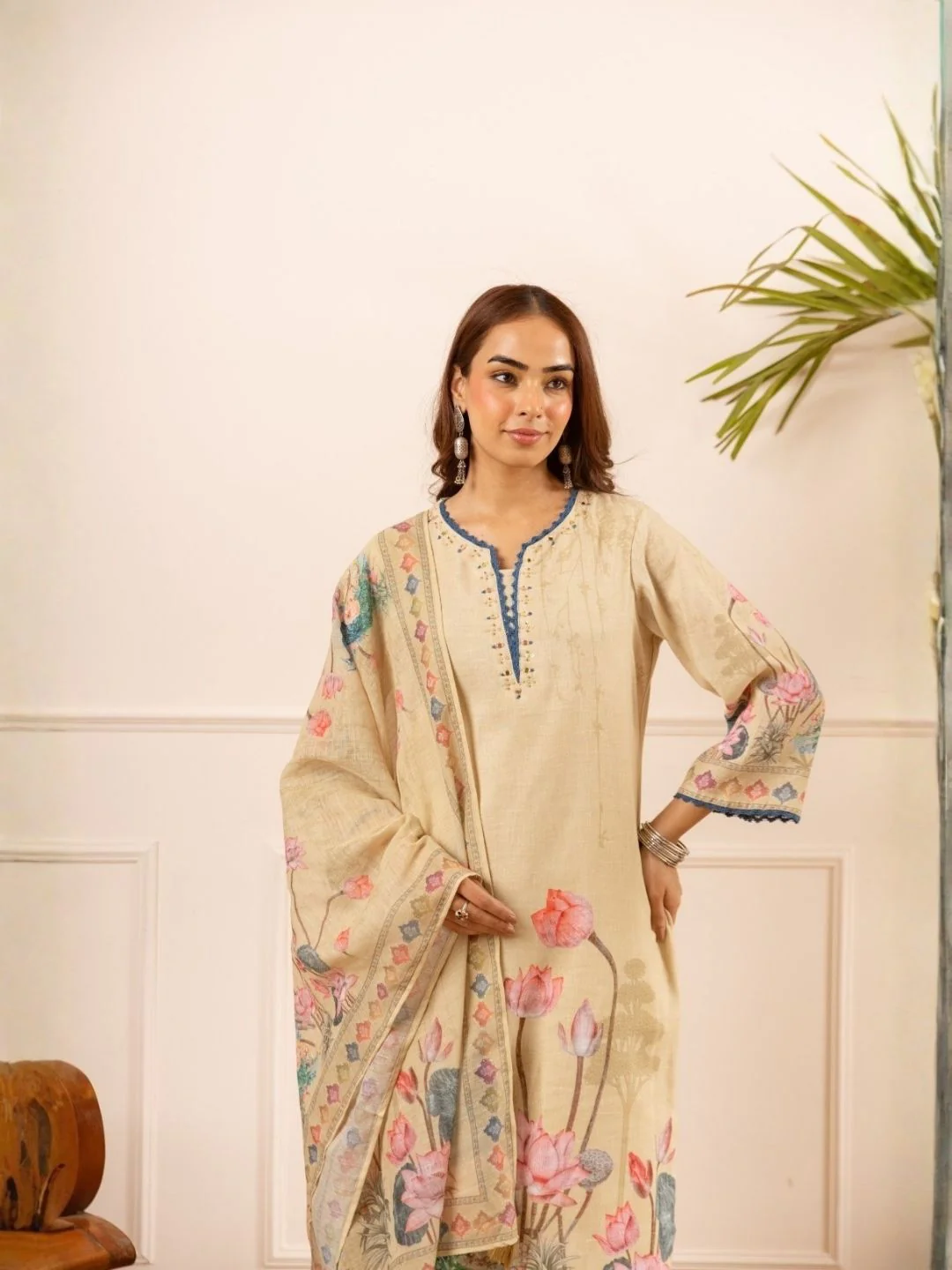 Mihika tan printed cotton suit set - Image 4