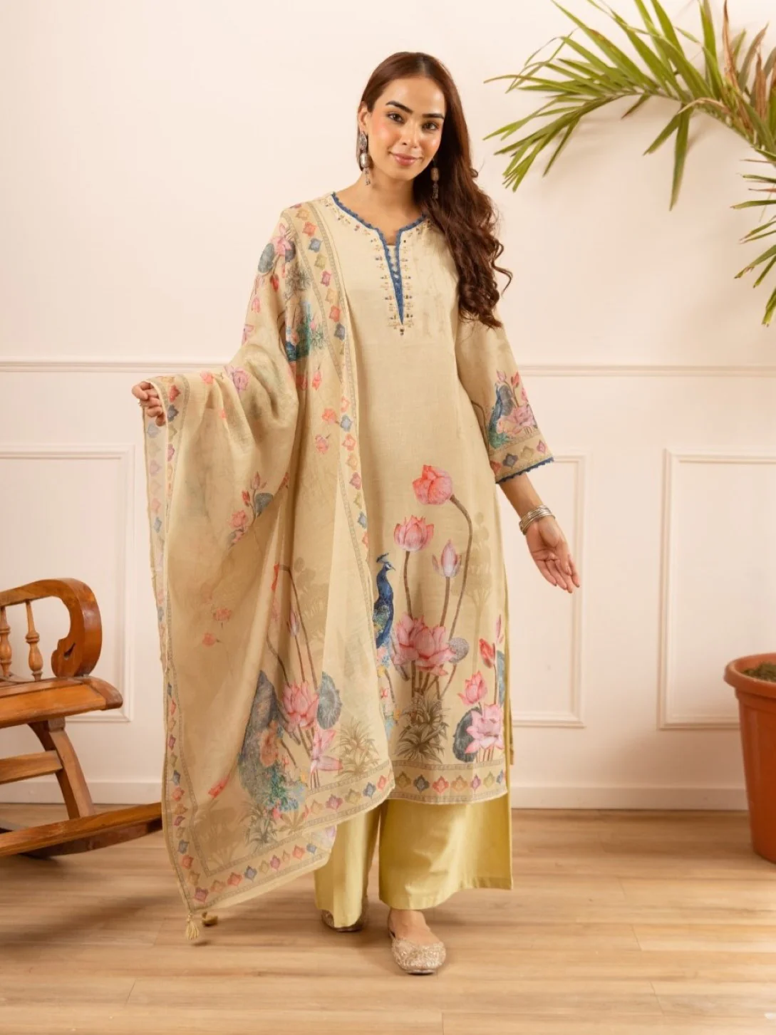 Mihika tan printed cotton suit set - Image 5