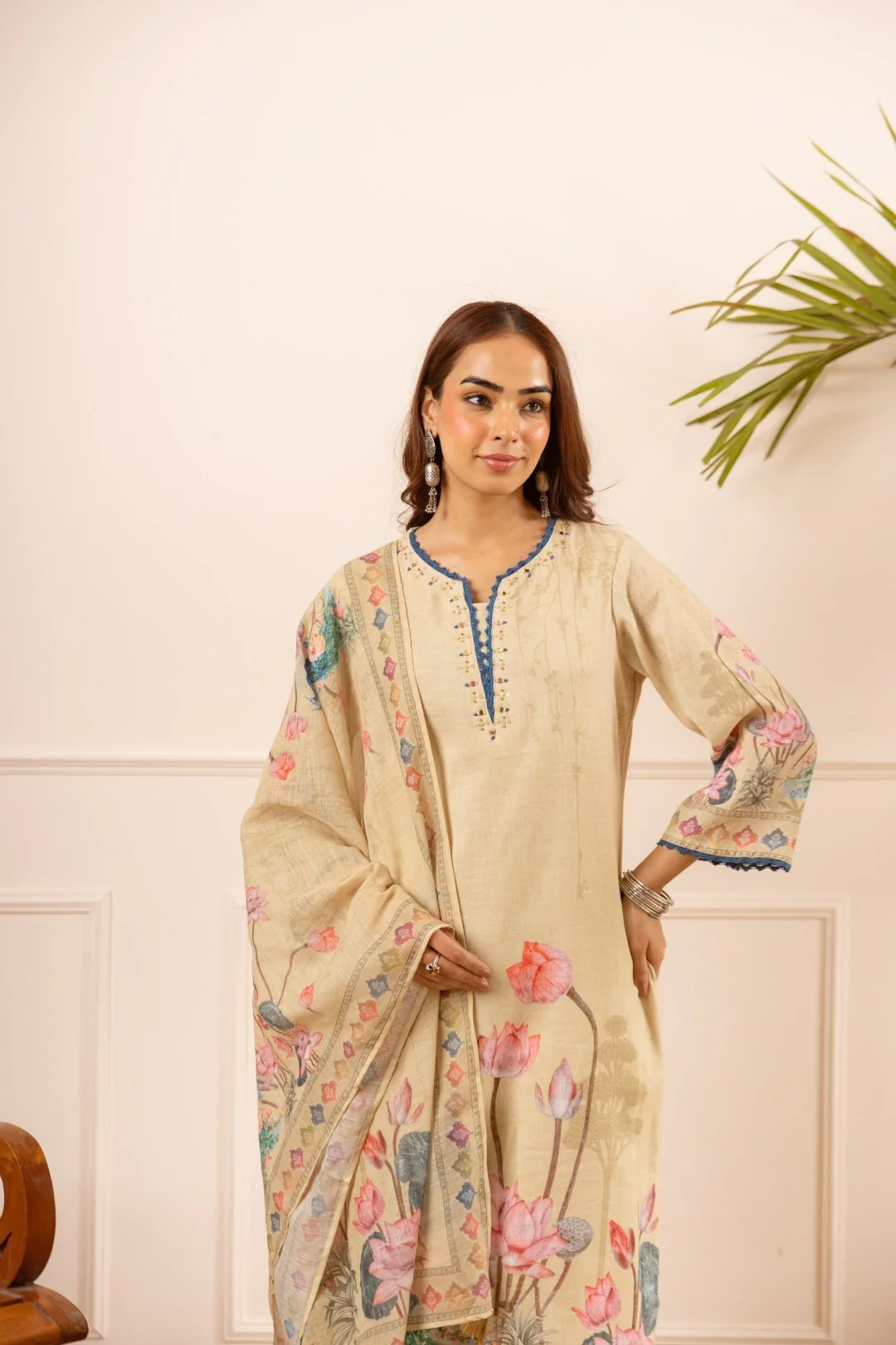 Mihika tan printed cotton suit set - Image 6