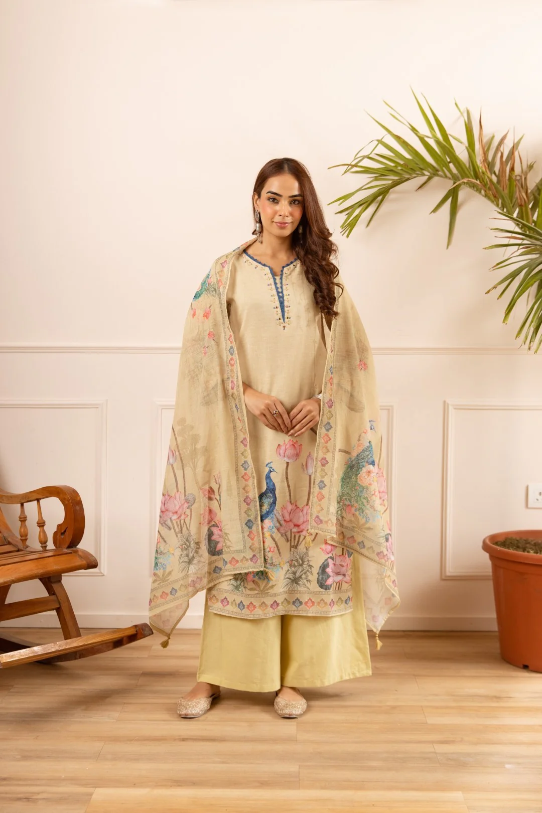 Mihika tan printed cotton suit set - Image 7