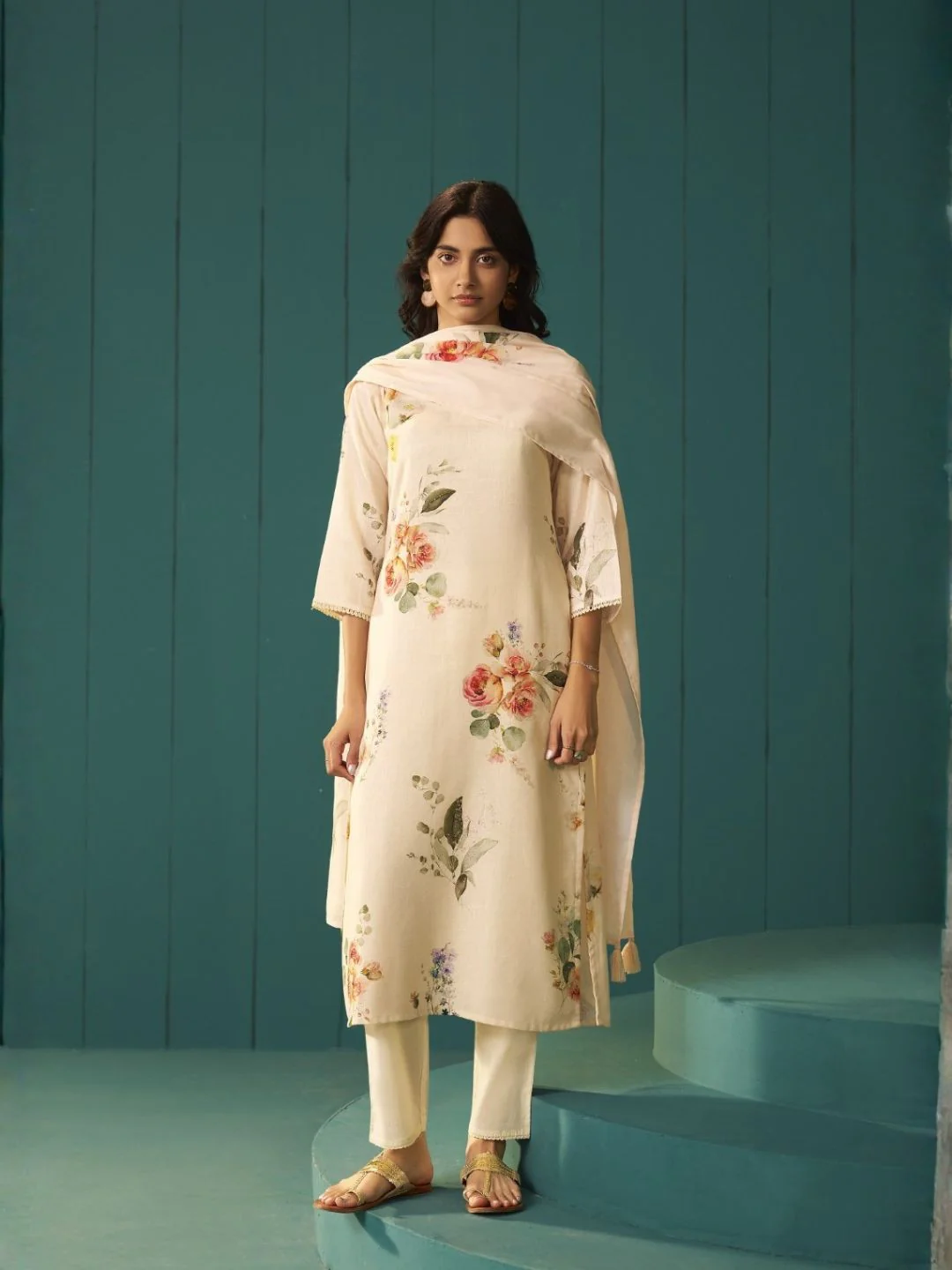 Itrh merino floral cotton linen suit set - Image 2