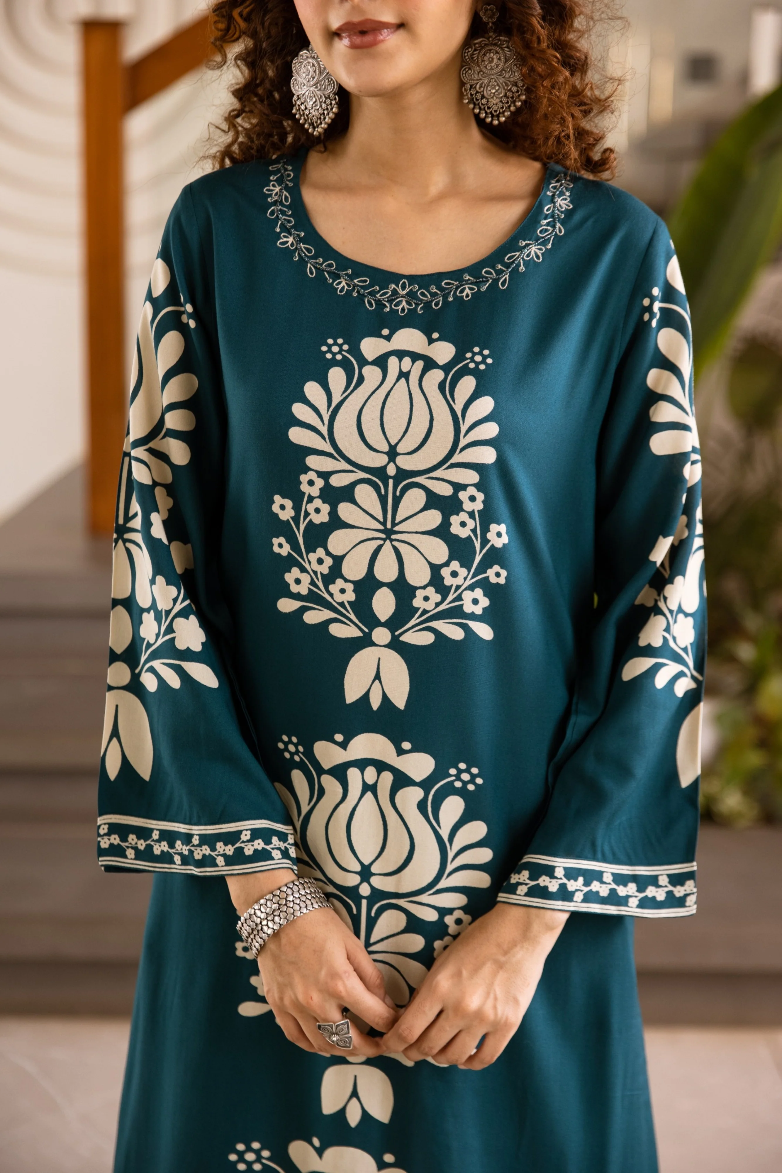 Kabool Azure Printed Cotton Kurta Pant Set - Image 4