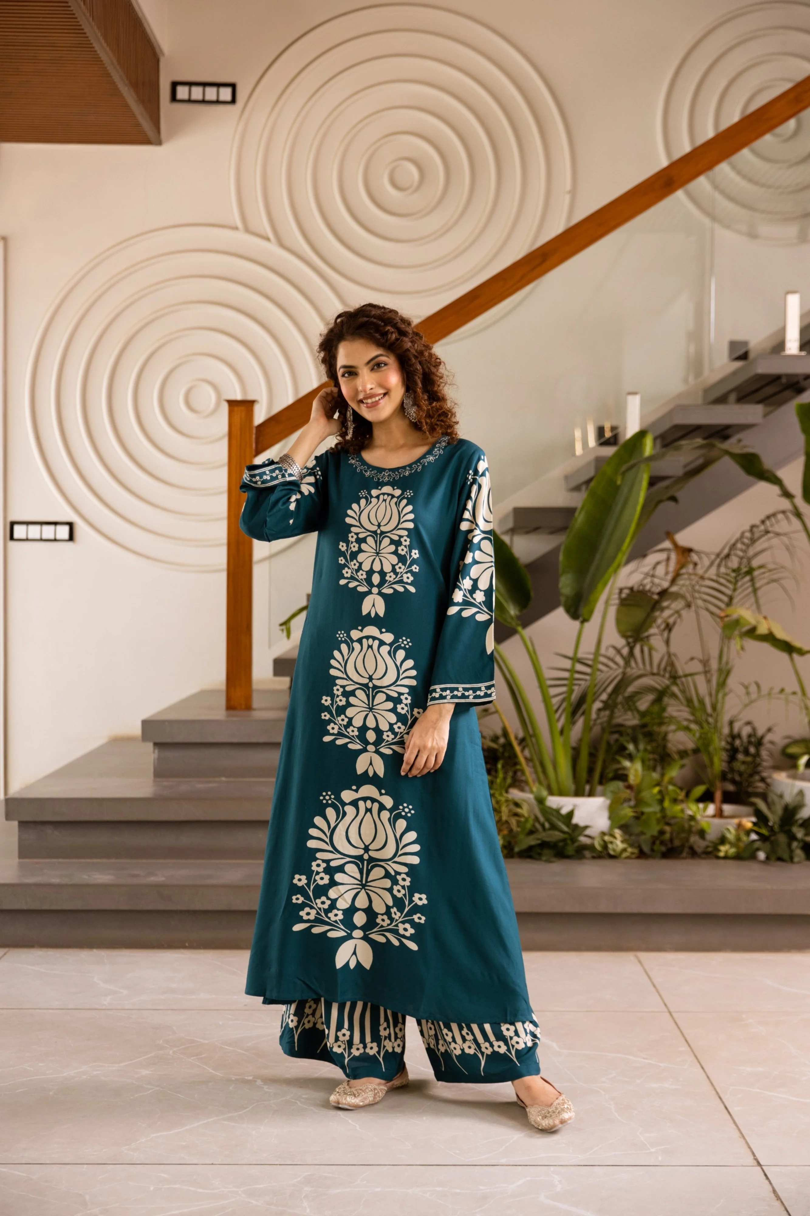Kabool Azure Printed Cotton Kurta Pant Set - Image 6