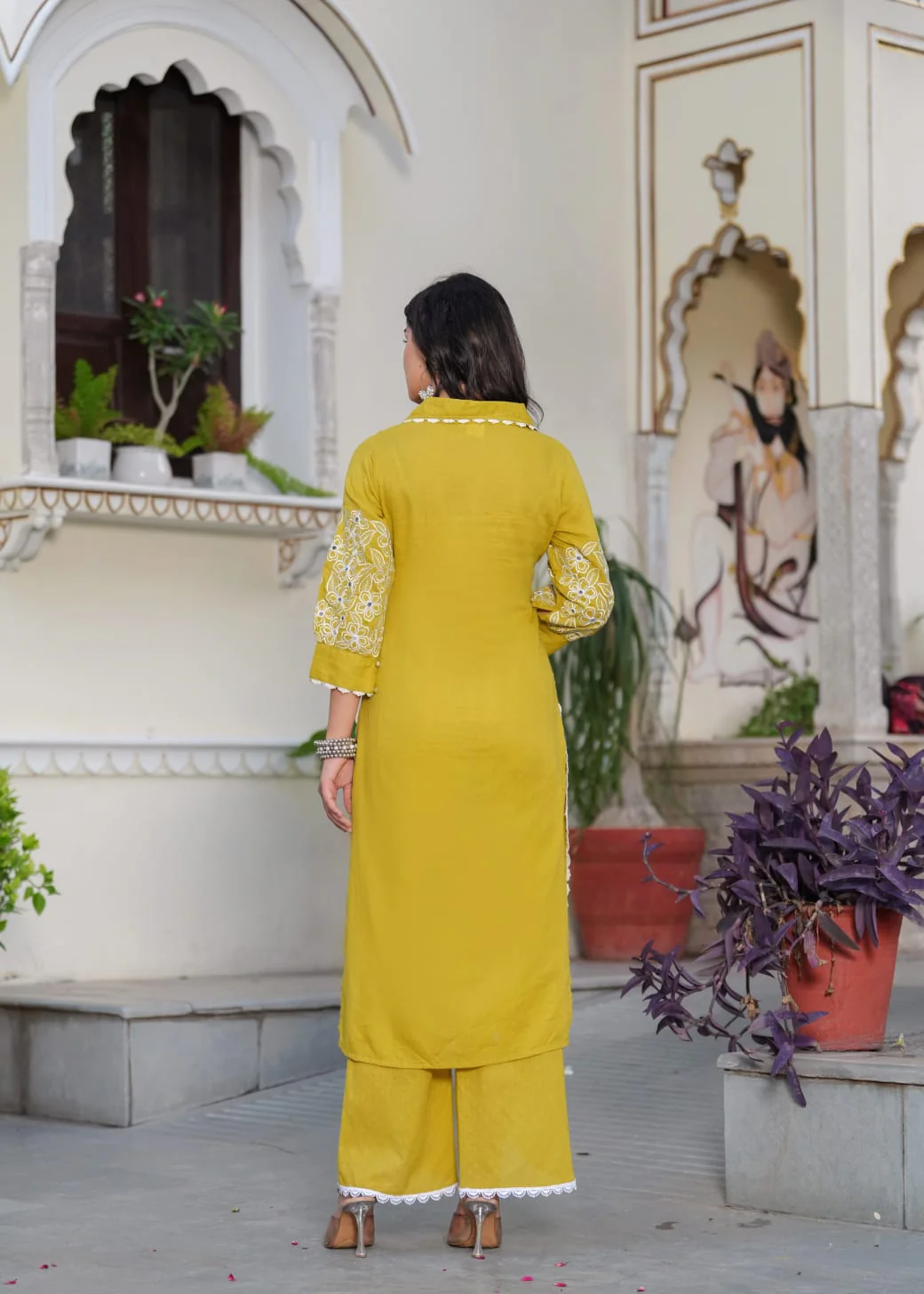 Shiba Citrine Embroidered Kurta Pant Set - Image 3
