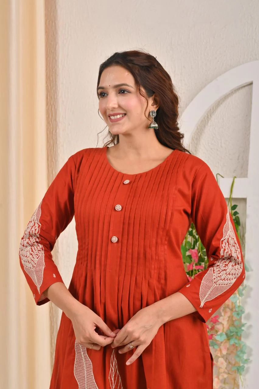 Sarvari Rust Embroidered Kurta Pant Set - Image 2