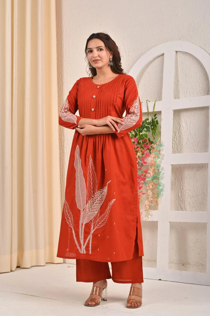 Sarvari Rust Embroidered Kurta Pant Set - Image 5