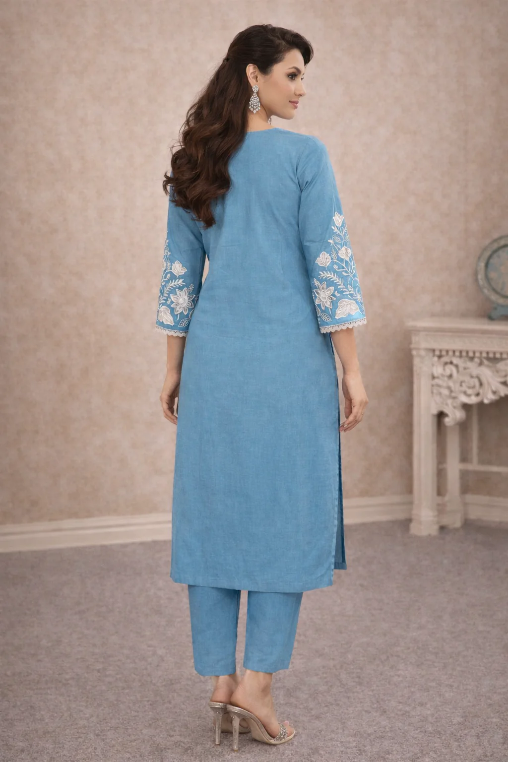 Bahara Softblue Printed Embroidered Suit Set - Image 3