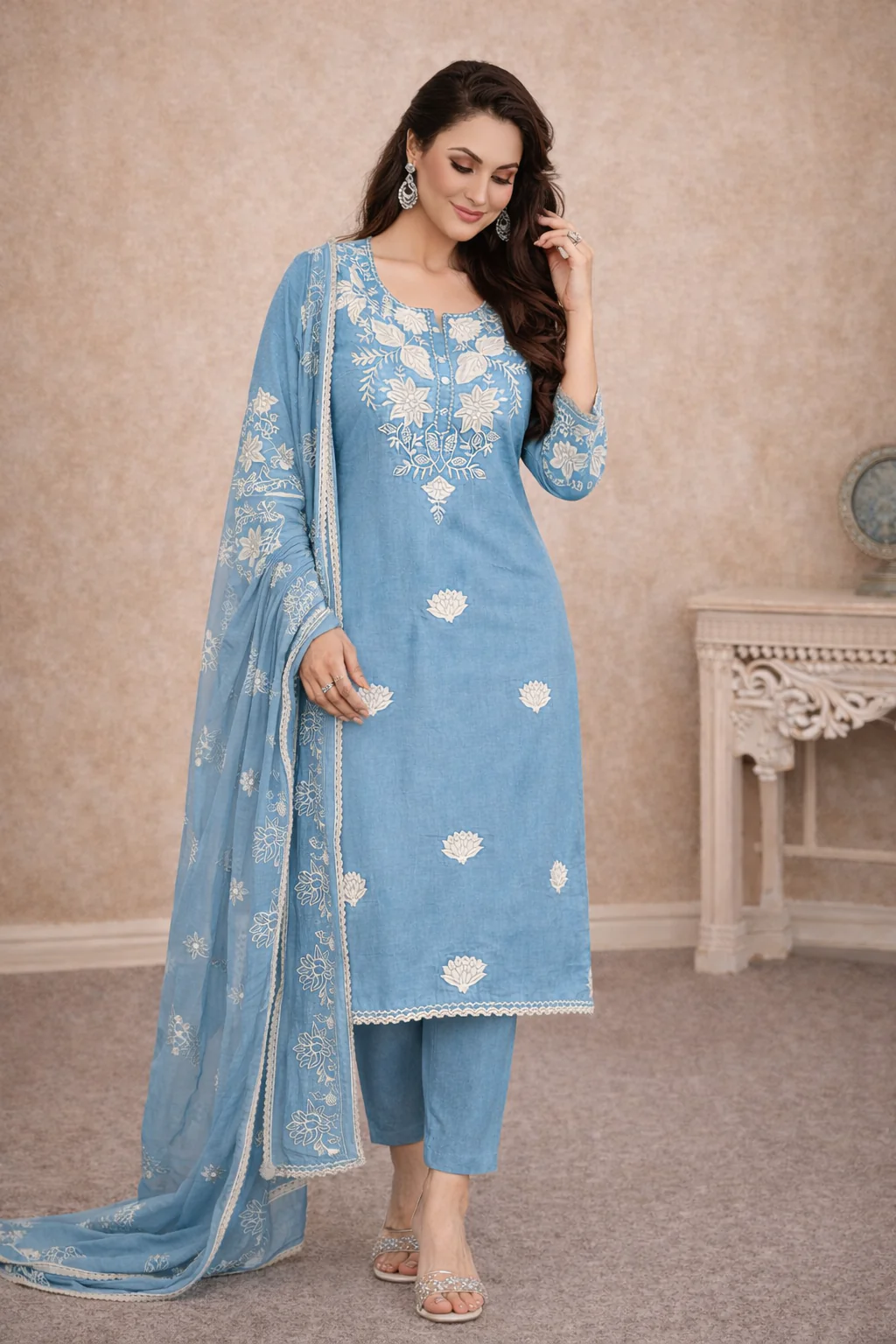 Bahara Softblue Printed Embroidered Suit Set - Image 6