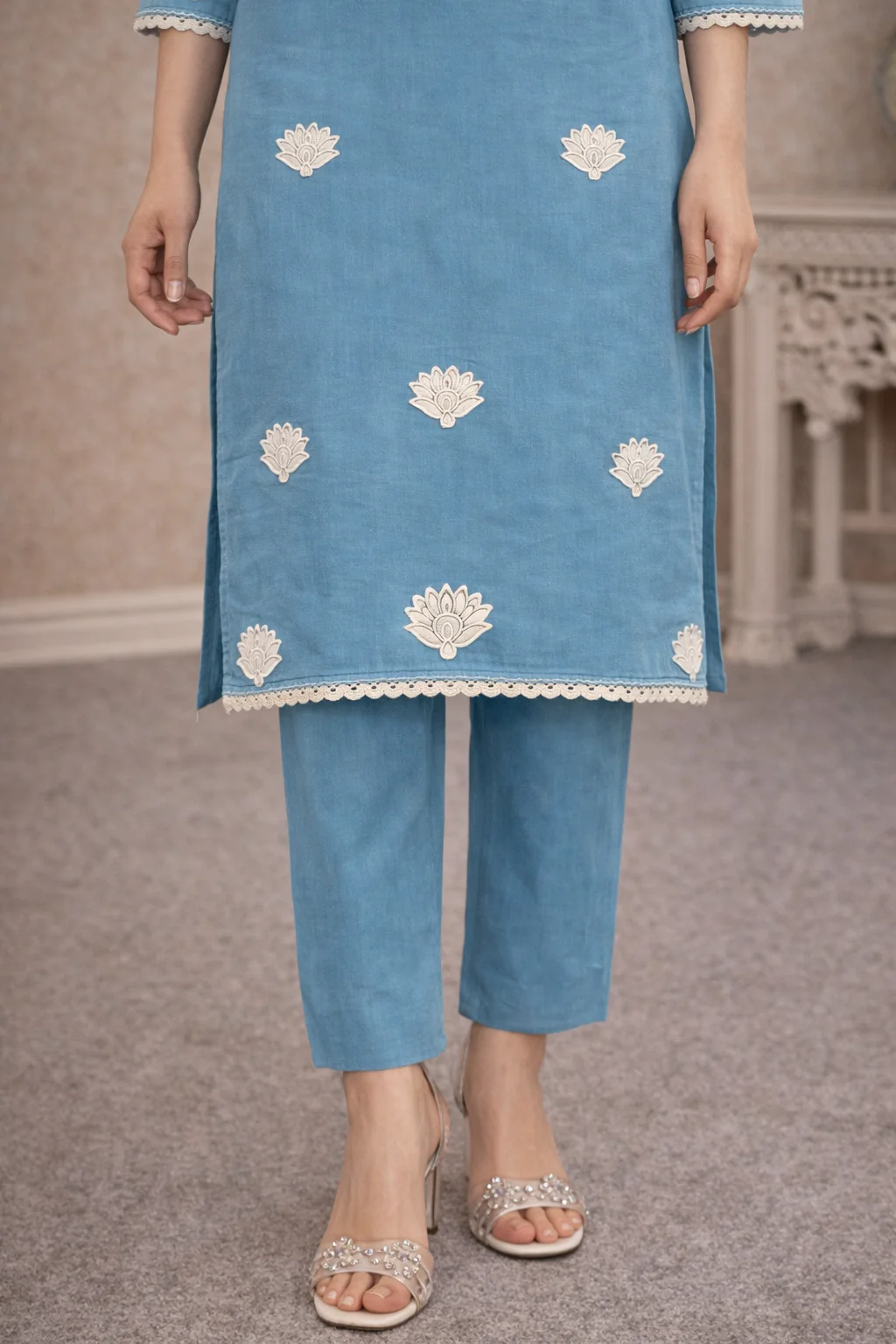 Bahara Softblue Printed Embroidered Suit Set - Image 7