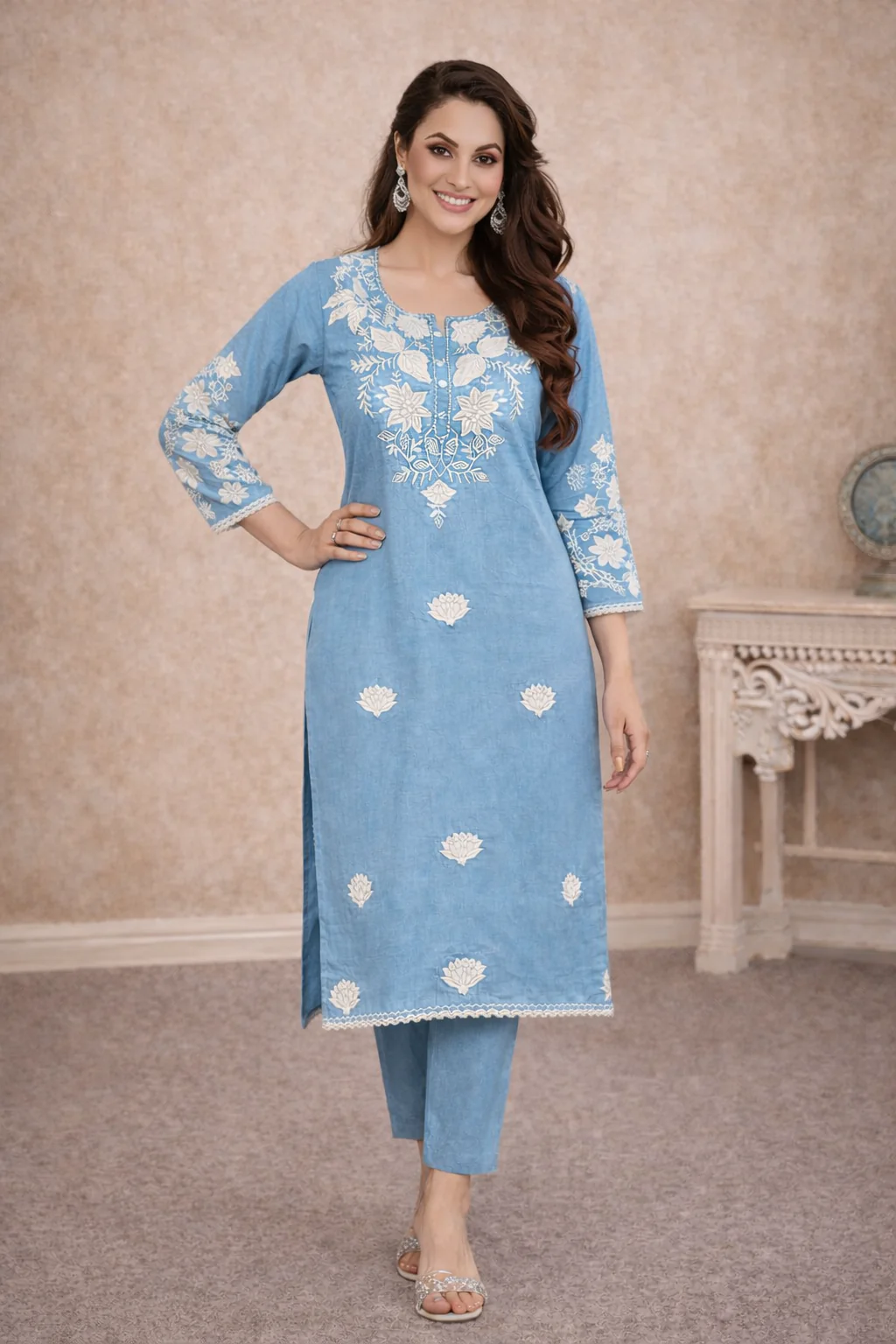 Bahara Softblue Printed Embroidered Suit Set - Image 8