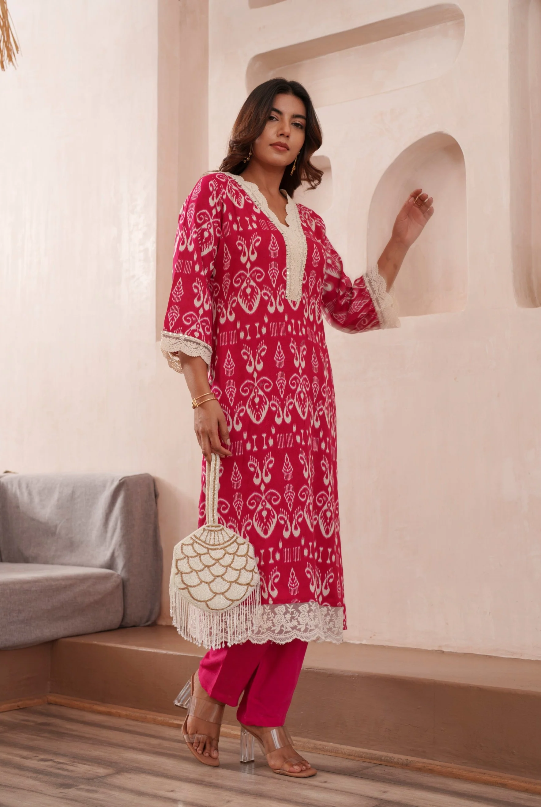 Tashvika Rouge Cotton Kurta Pant set - Image 11