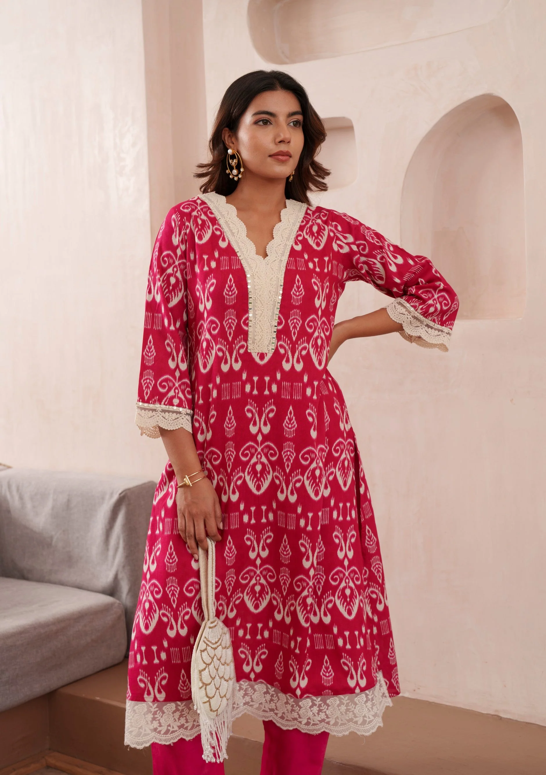 Tashvika Rouge Cotton Kurta Pant set - Image 12