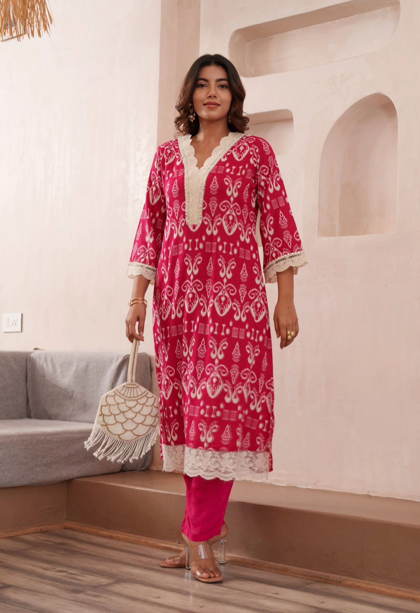 Tashvika Rouge Cotton Kurta Pant set - Image 4