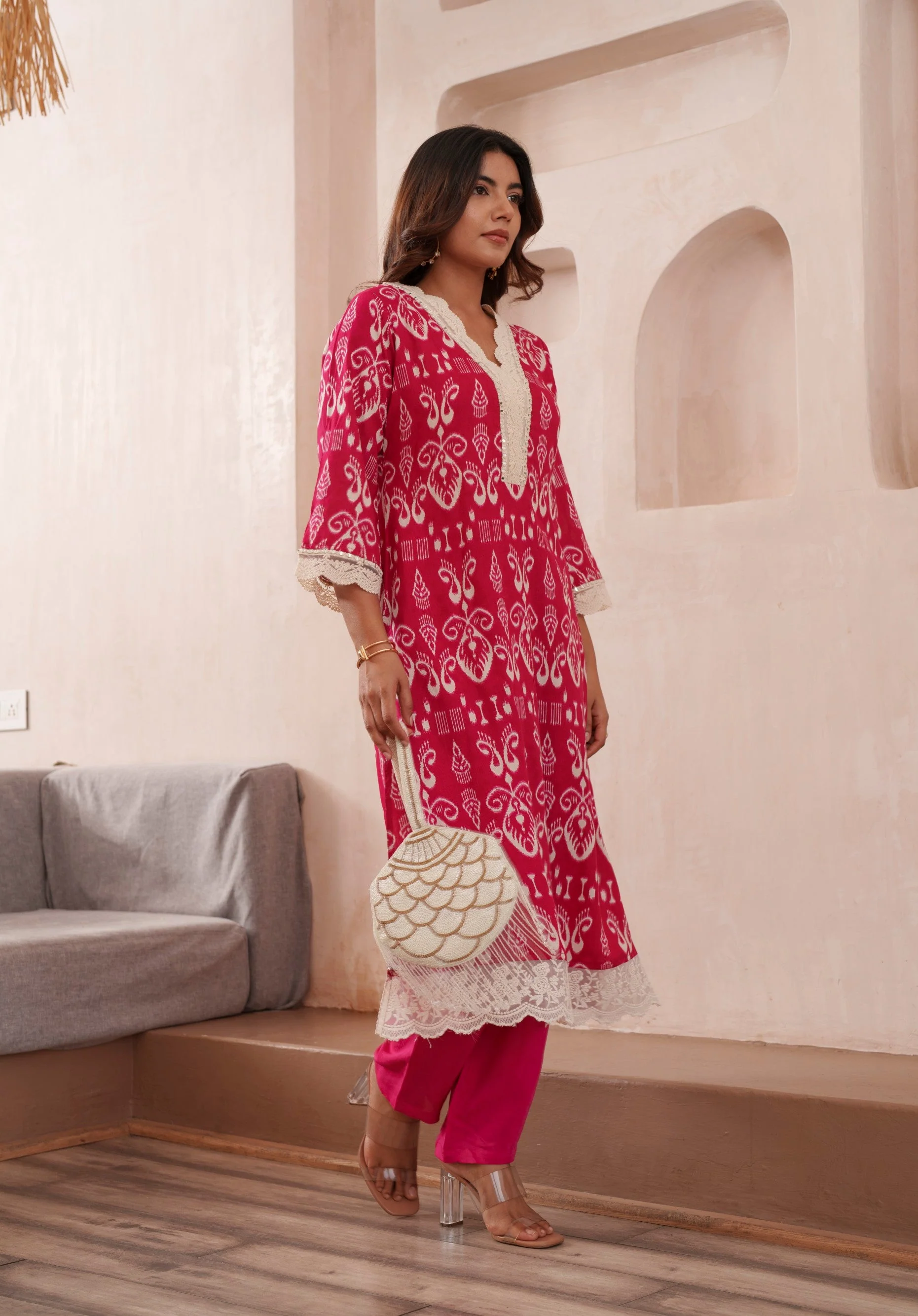 Tashvika Rouge Cotton Kurta Pant set - Image 9