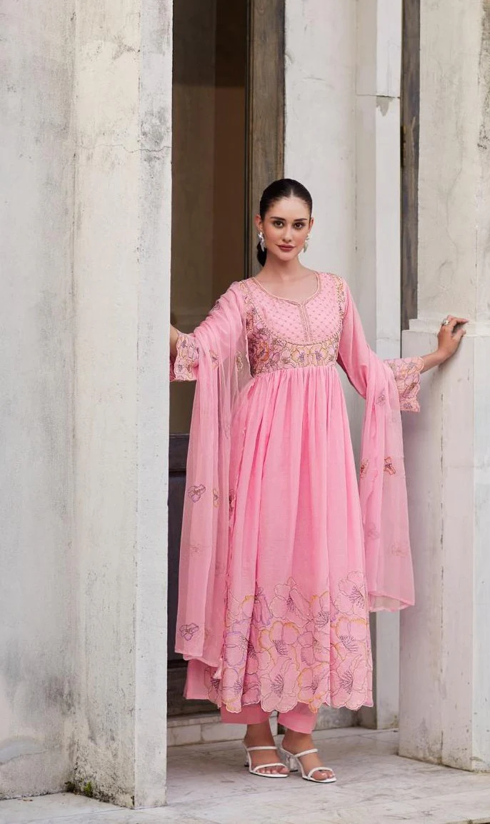 Rubina Rose Cotton Mul Embroidery Premium Anarkali Suit Set - Image 3