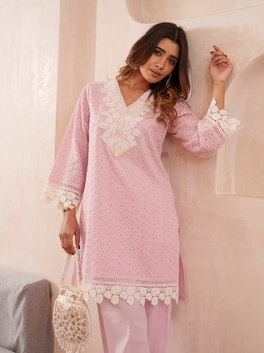 Subarna Softpink Cotton Shchiffli Co-ord Set - Image 10