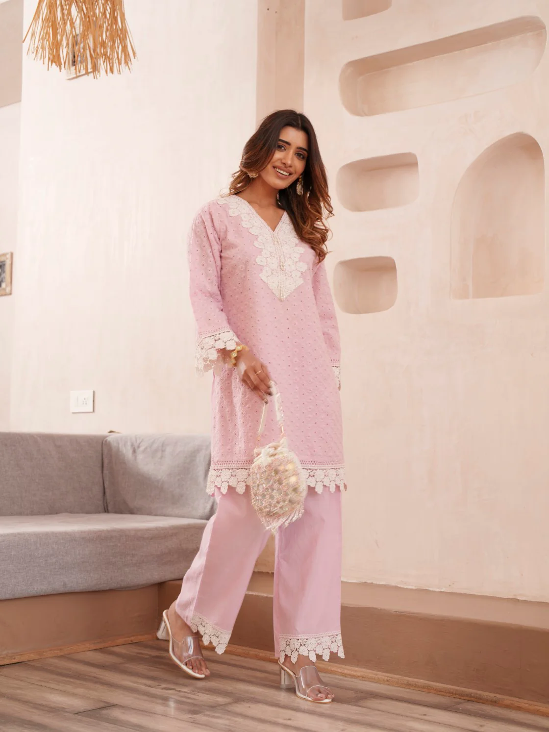 Subarna Softpink Cotton Shchiffli Co-ord Set - Image 11