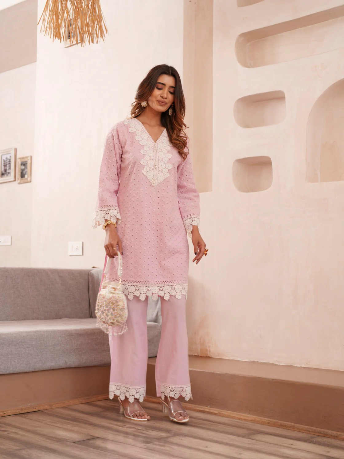 Subarna Softpink Cotton Shchiffli Co-ord Set - Image 13