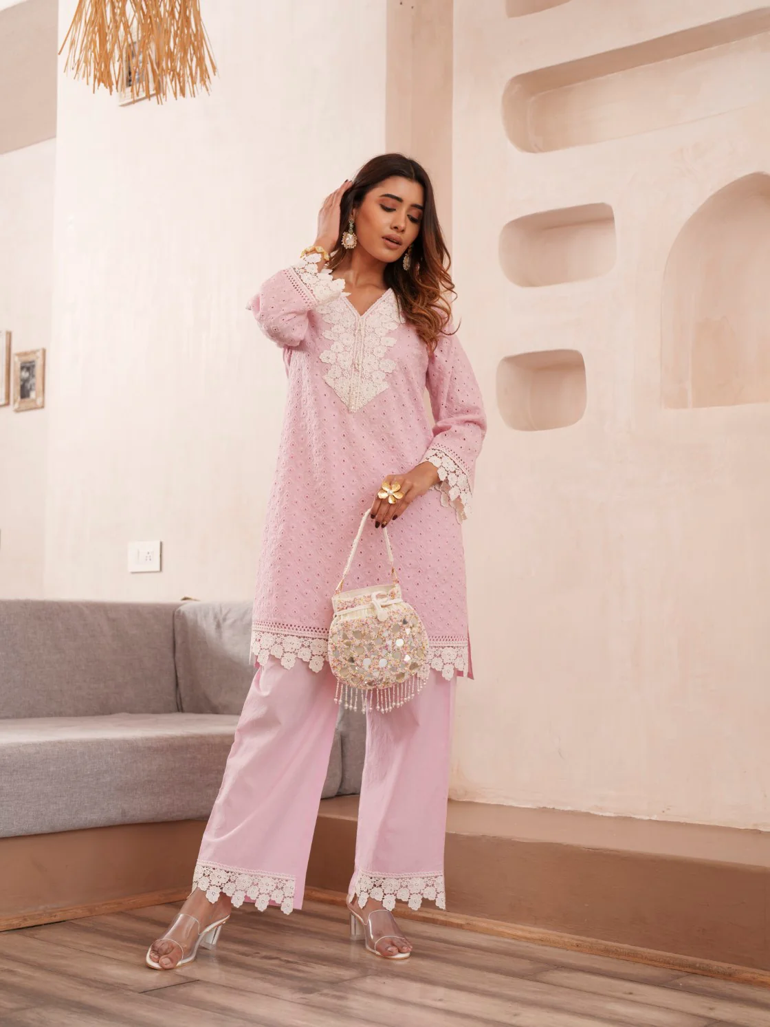 Subarna Softpink Cotton Shchiffli Co-ord Set - Image 14