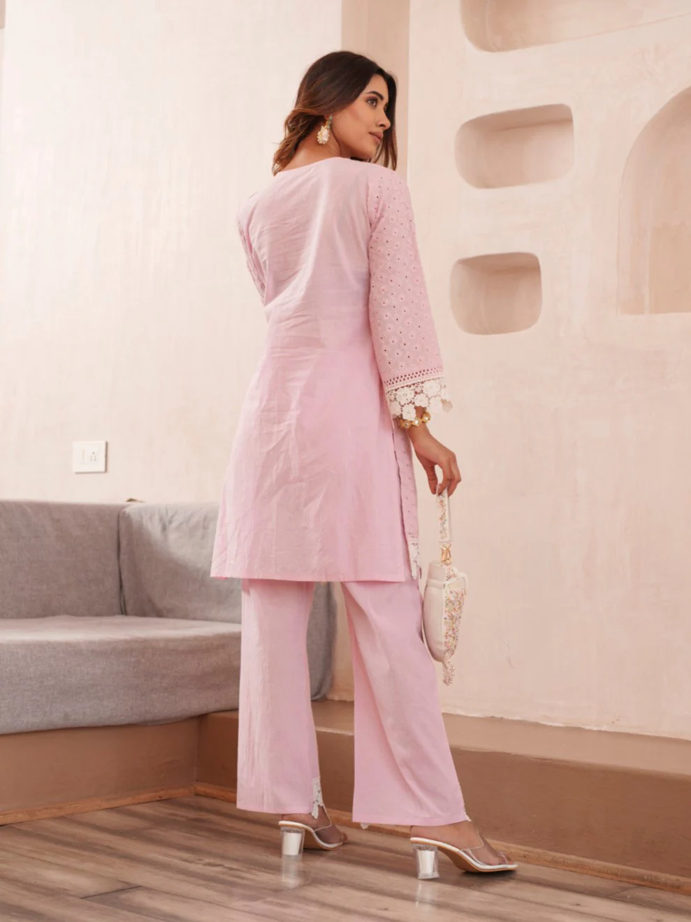Subarna Softpink Cotton Shchiffli Co-ord Set - Image 3