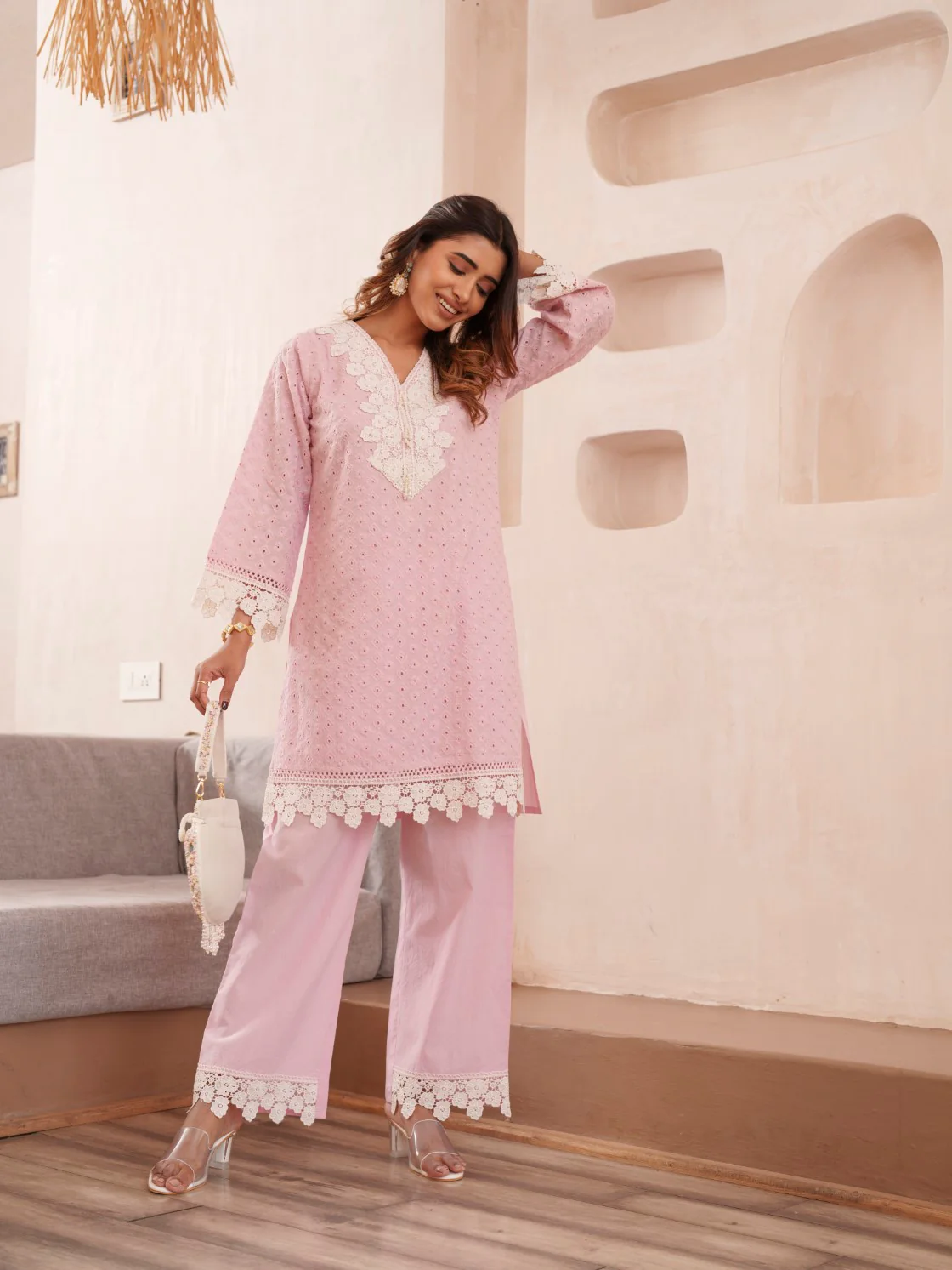 Subarna Softpink Cotton Shchiffli Co-ord Set - Image 5