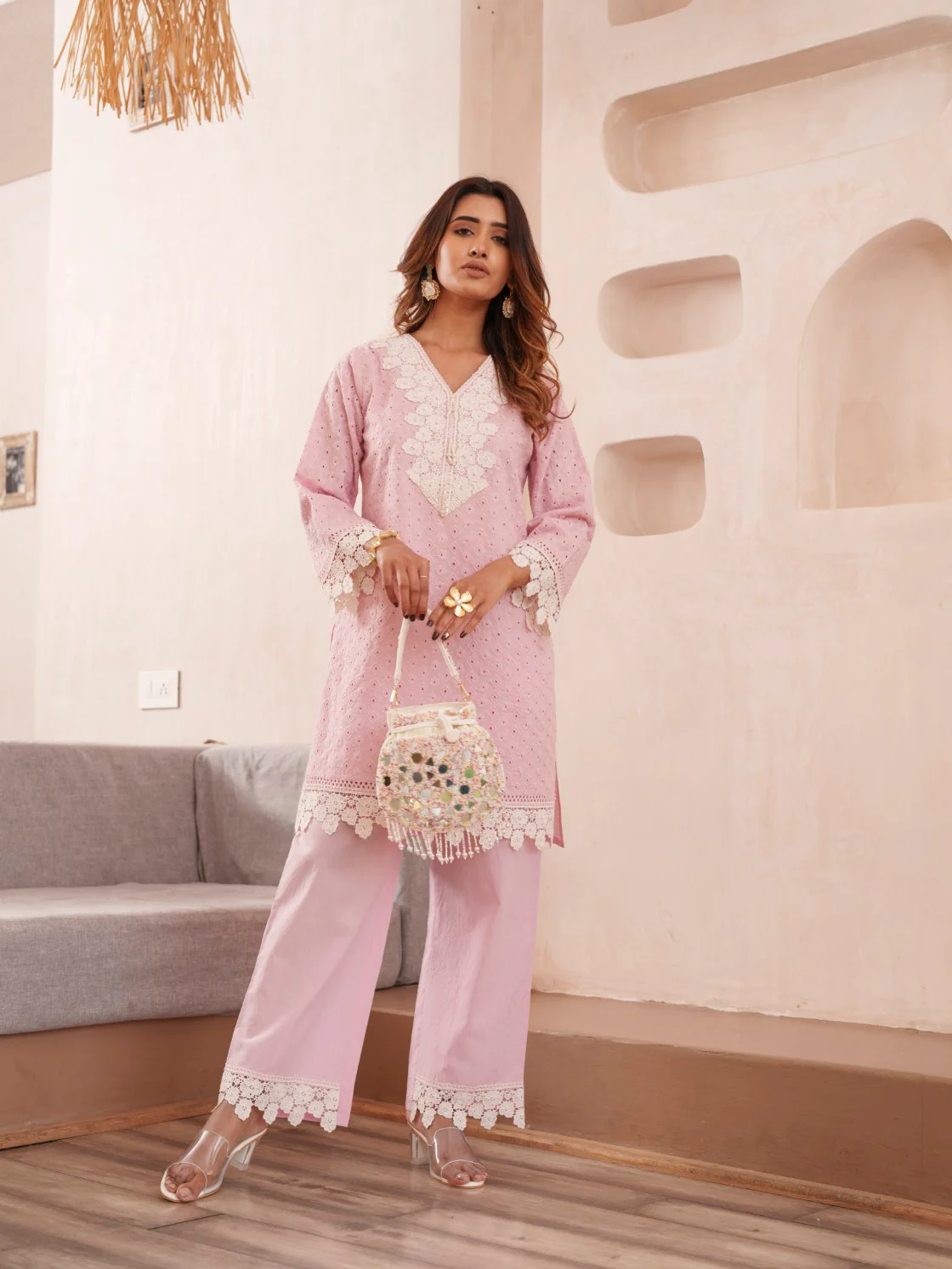 Subarna Softpink Cotton Shchiffli Co-ord Set - Image 6