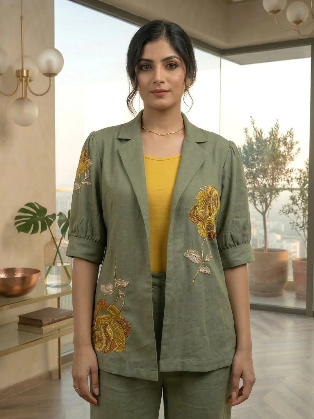 Drona moss embroidery cotton 3 pc co-ord set - Image 2