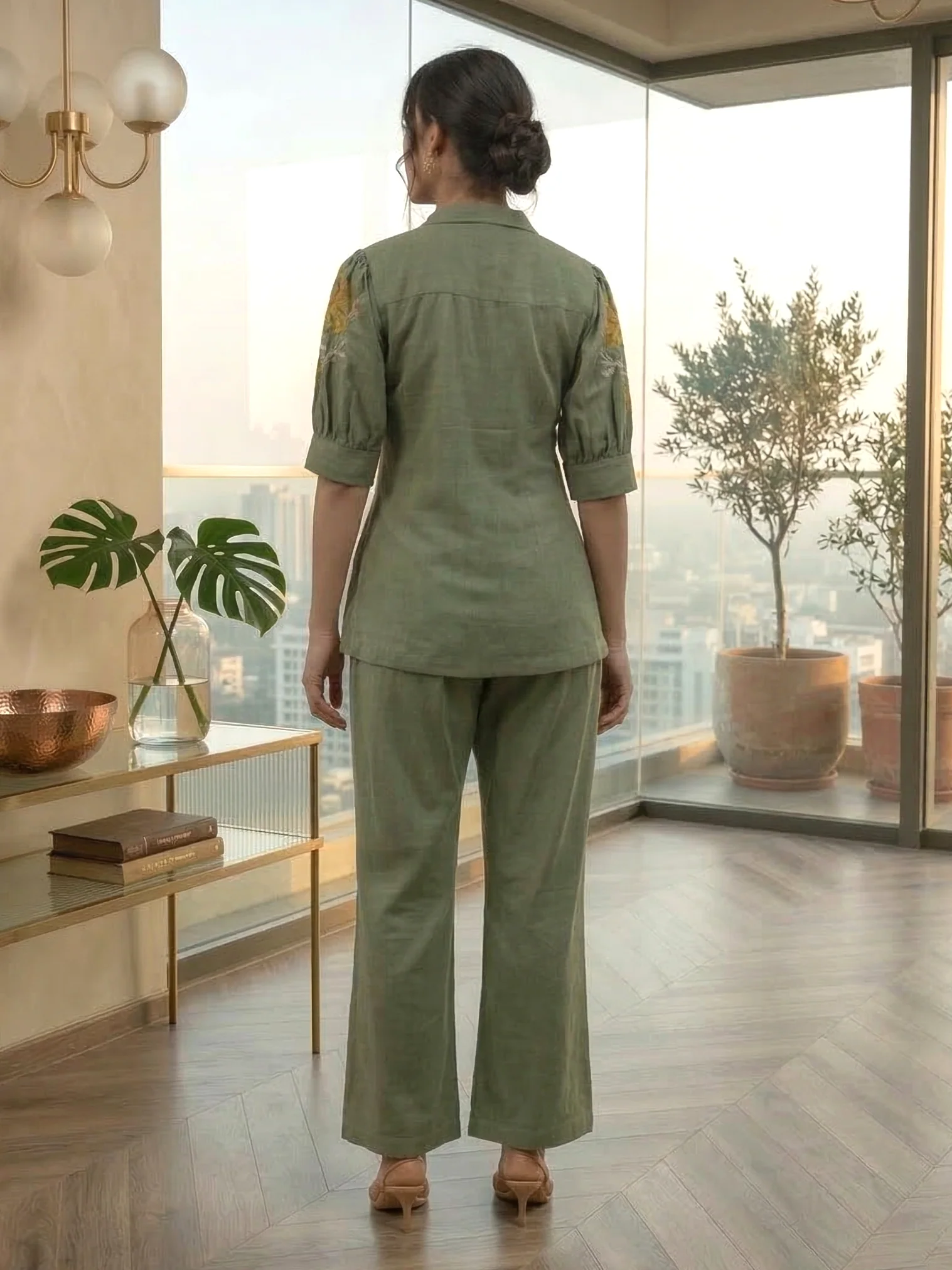 Drona moss embroidery cotton 3 pc co-ord set - Image 3