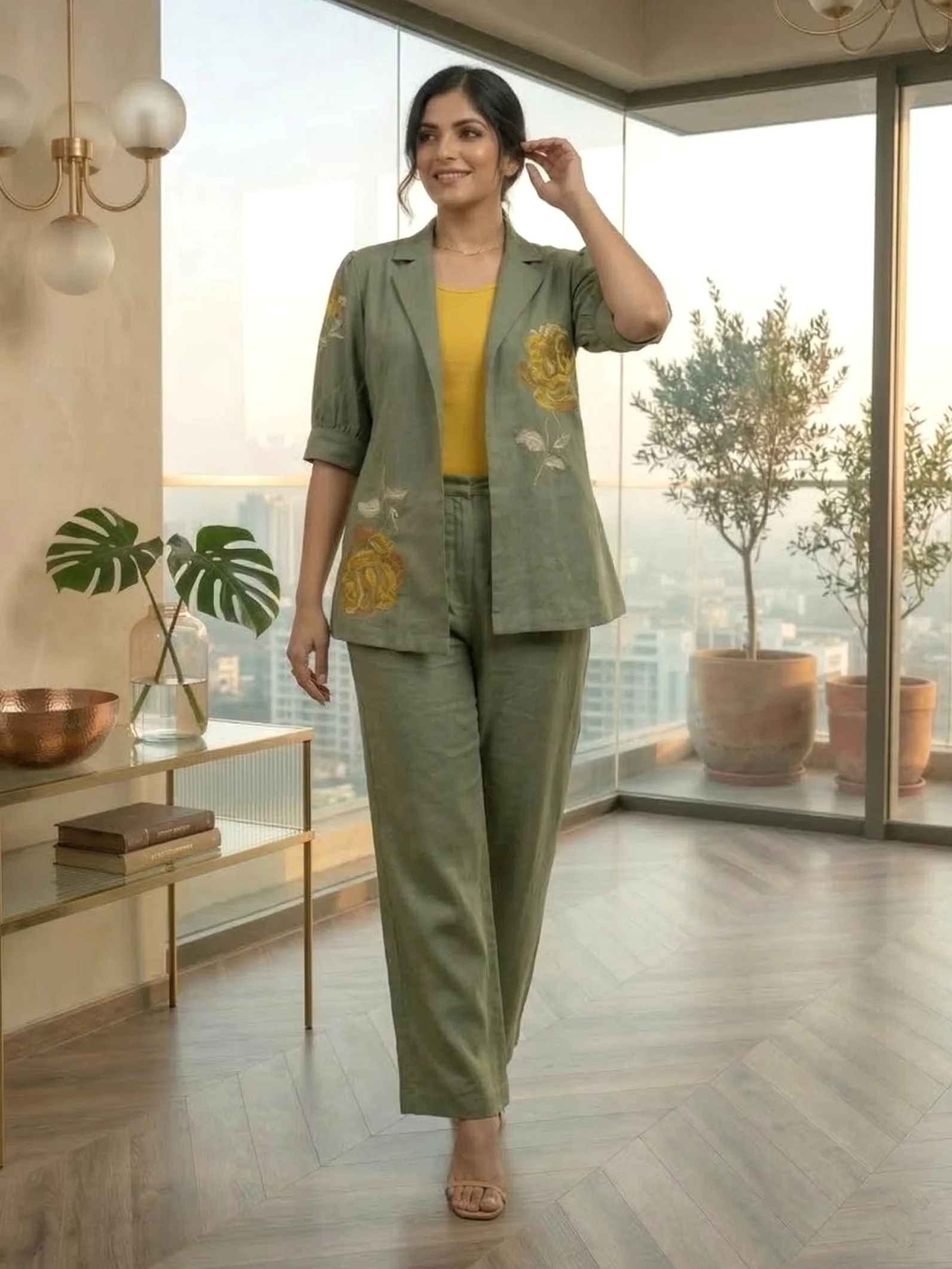 Drona moss embroidery cotton 3 pc co-ord set - Image 4