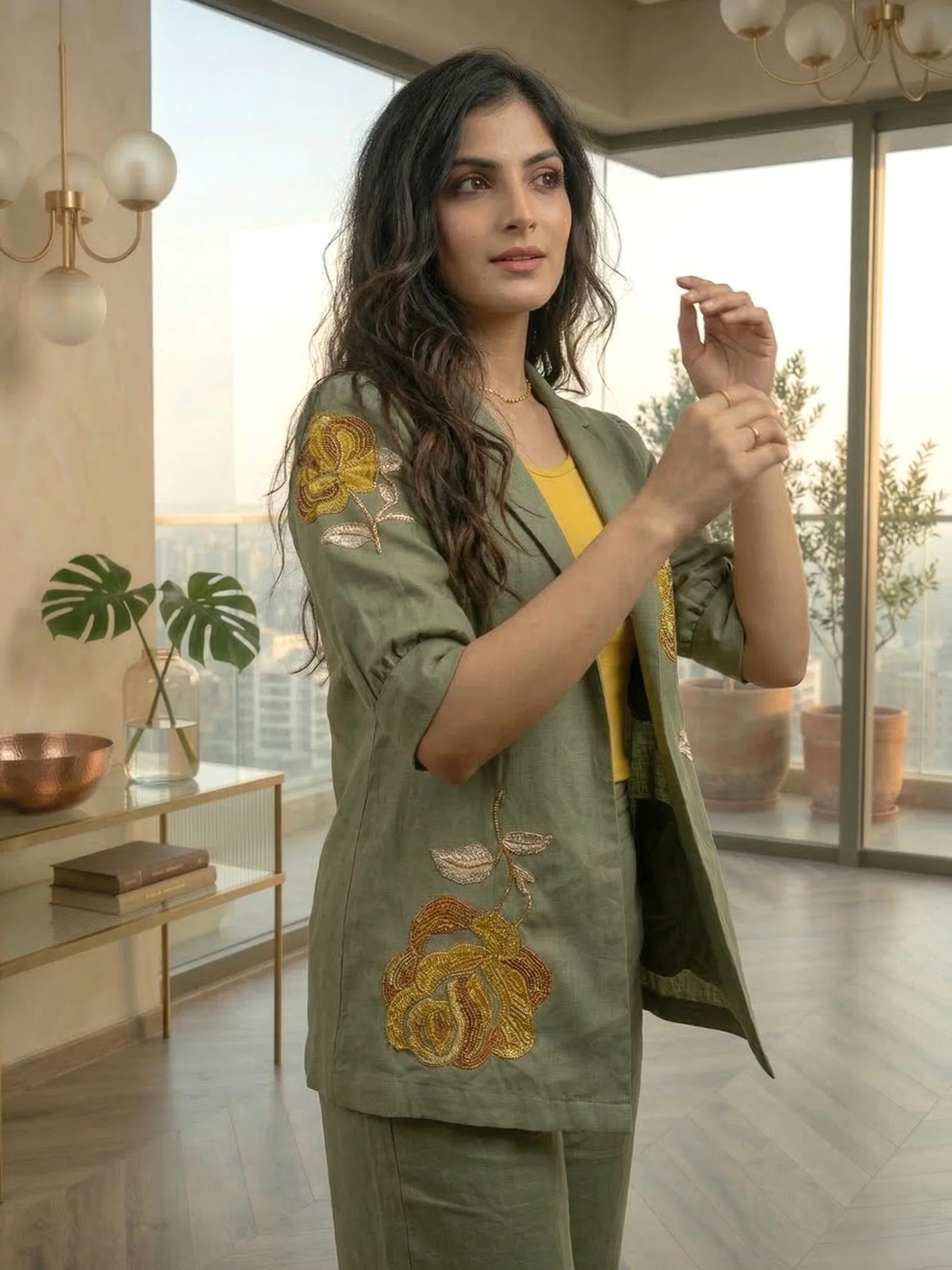 Drona moss embroidery cotton 3 pc co-ord set - Image 5