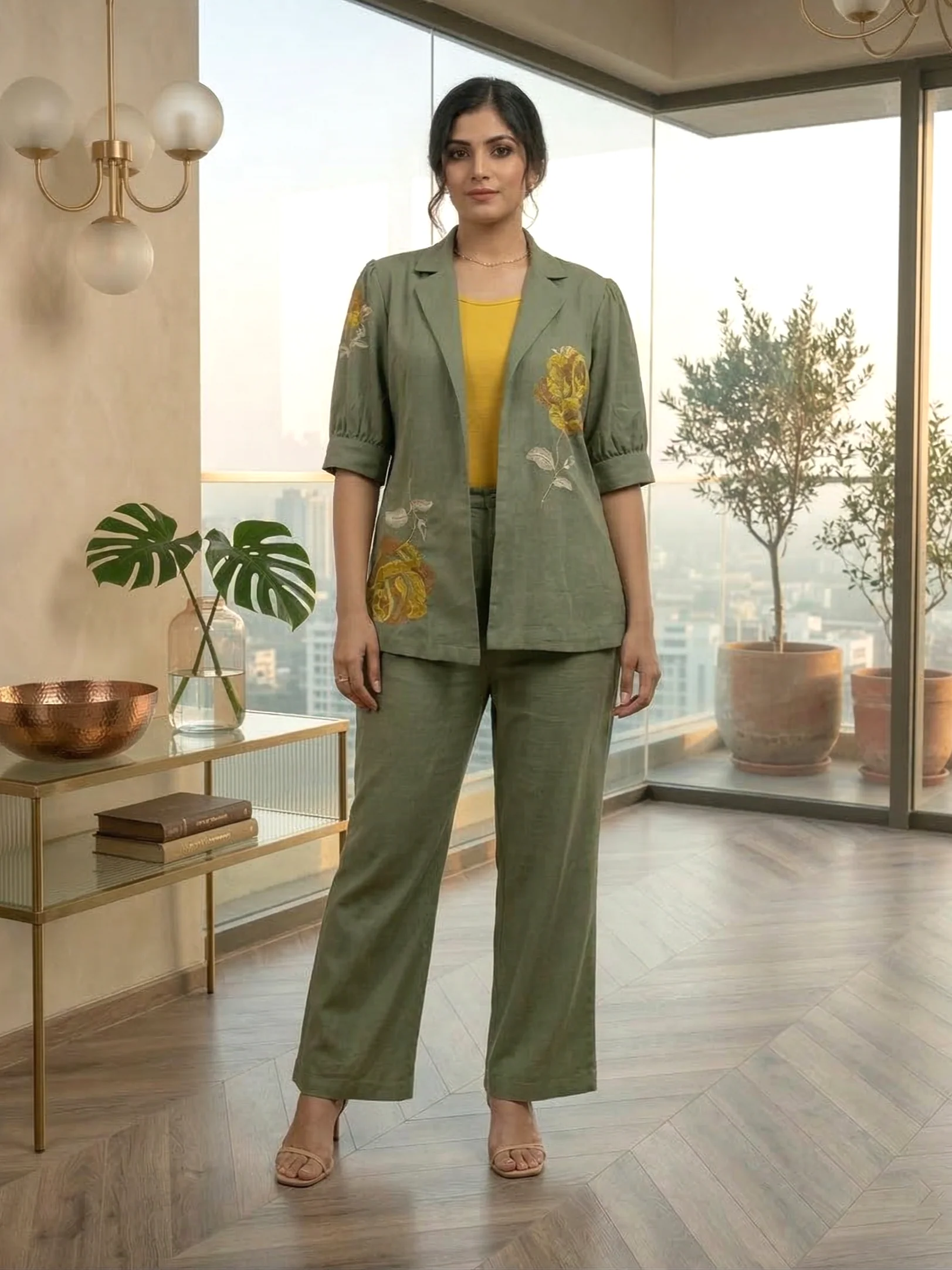 Drona moss embroidery cotton 3 pc co-ord set - Image 6