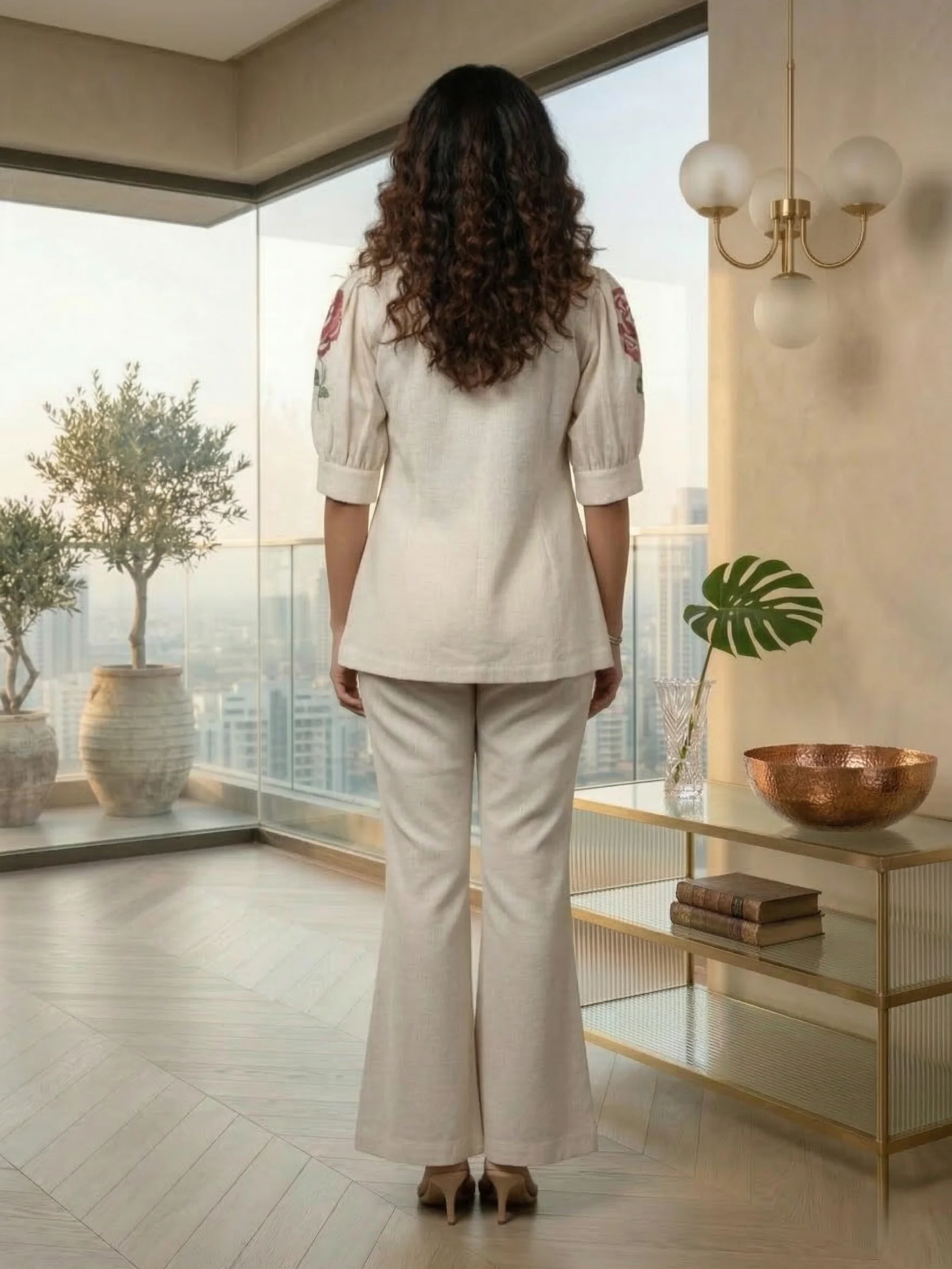 Drona pearl embroidery cotton 3 pc co-ord set - Image 3