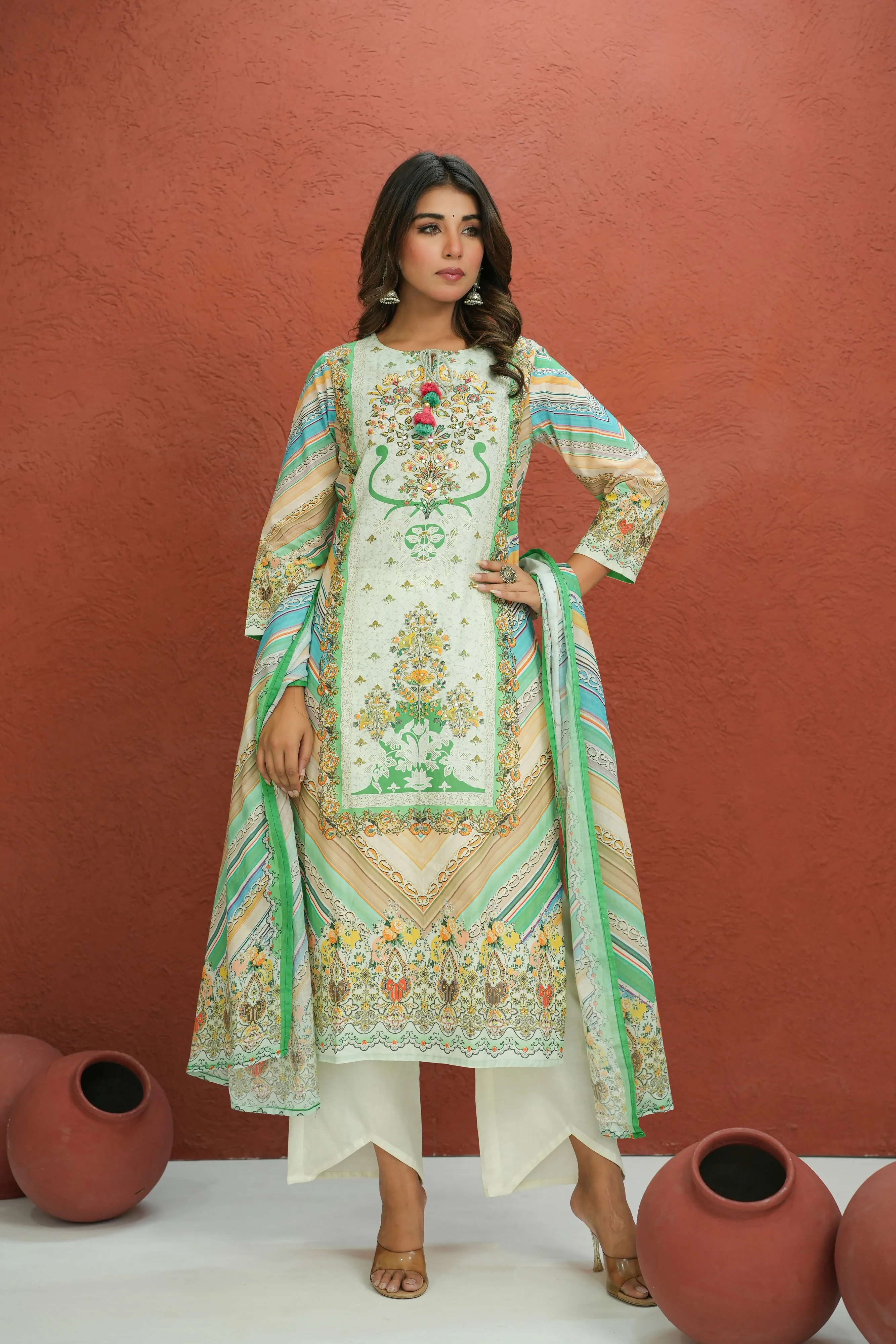 Baga Fern Printed Cotton Lawn Suit Set - Image 7