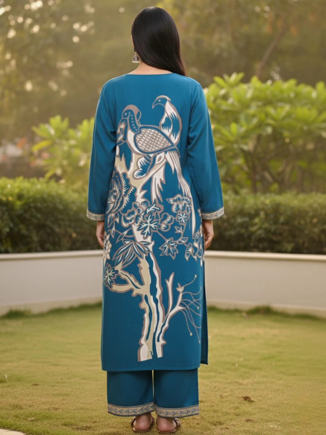 Kabool Peacock Printed Kurta Pant Set - Image 4