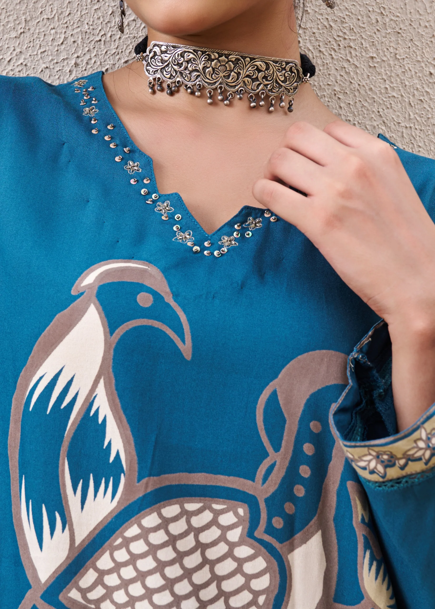 Kabool Peacock Printed Kurta Pant Set - Image 9