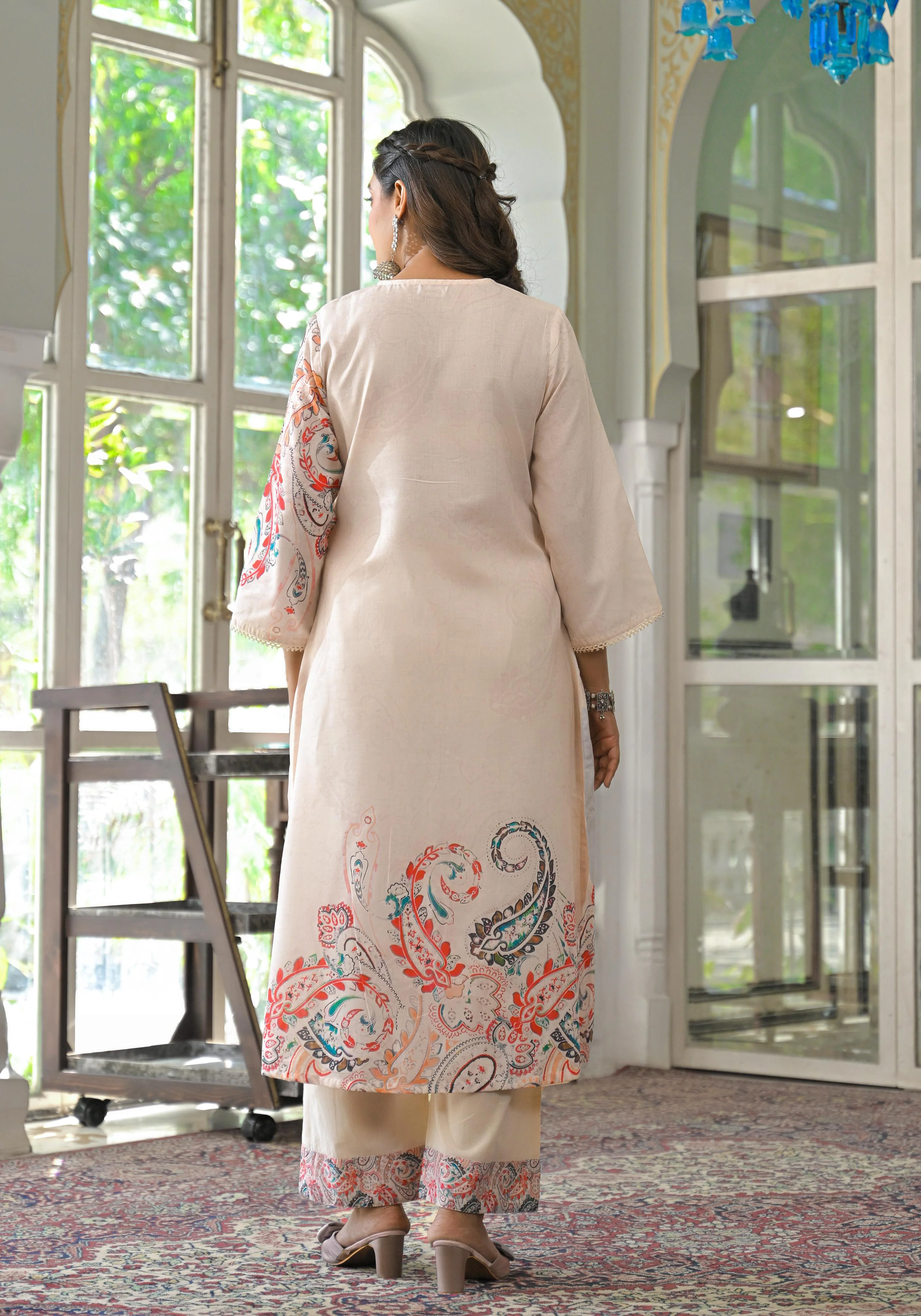 Lakshita Caramel Printed Cotton Suit Set - Image 3