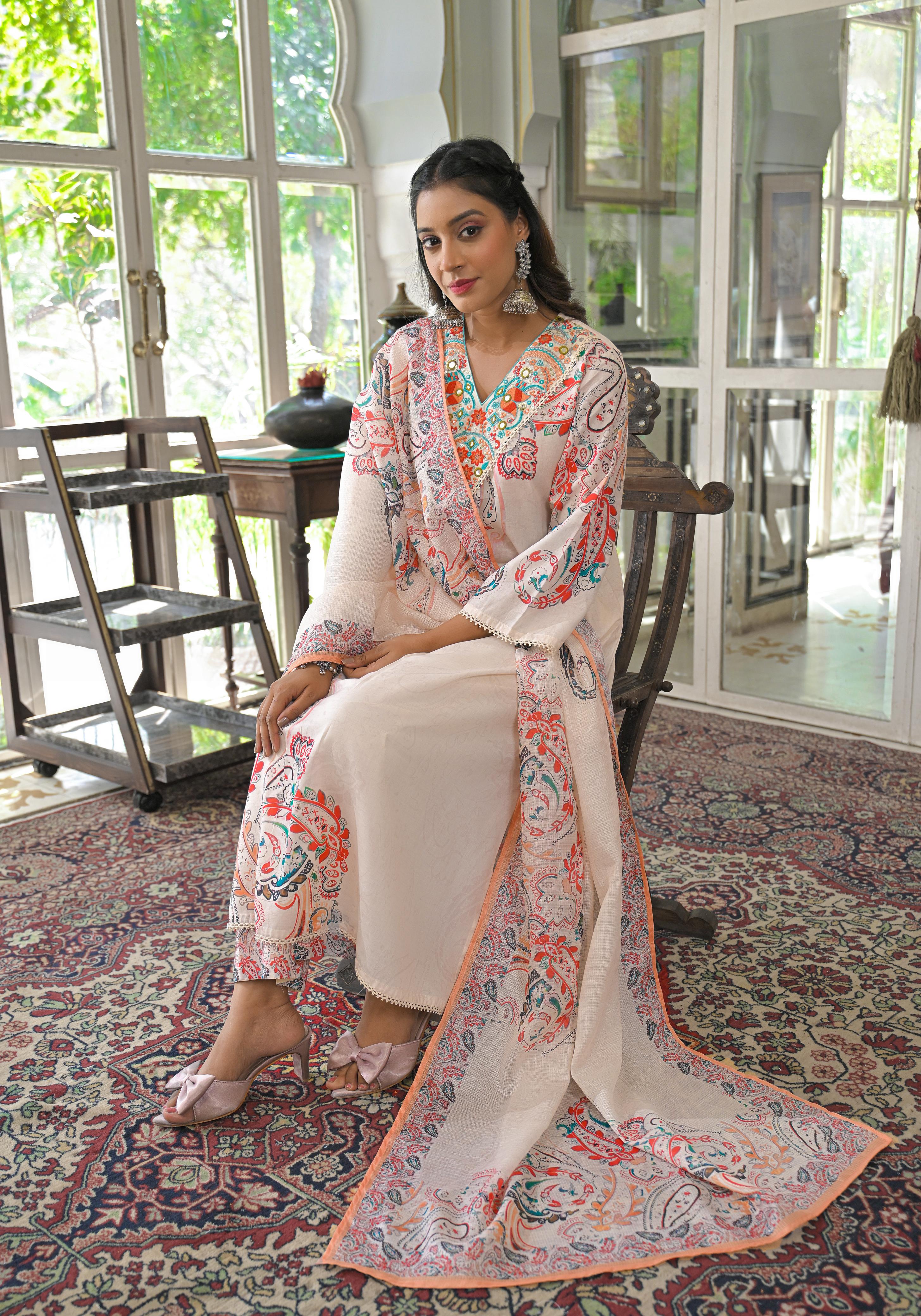 Lakshita Caramel Printed Cotton Suit Set - Image 4