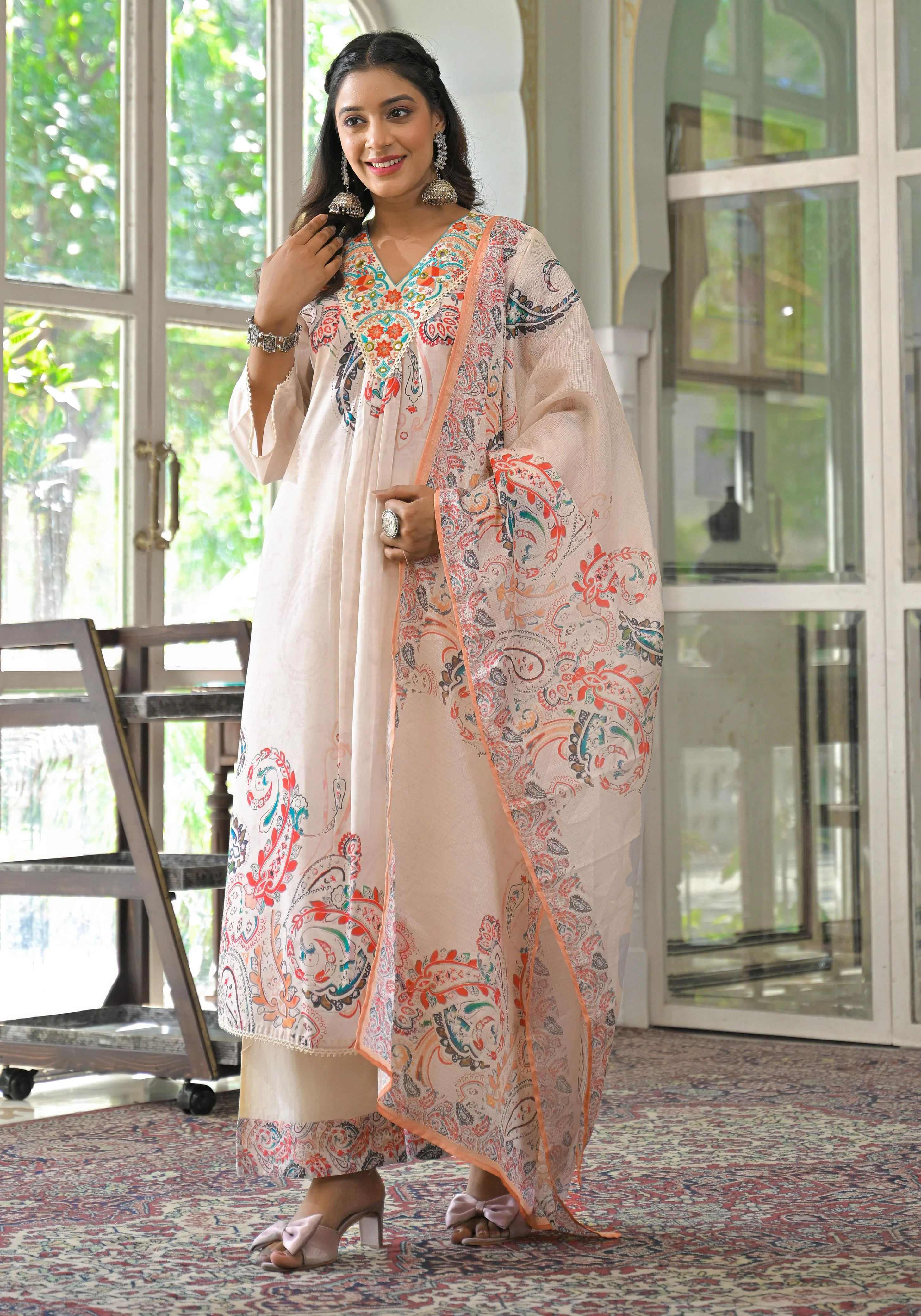 Lakshita Caramel Printed Cotton Suit Set - Image 7