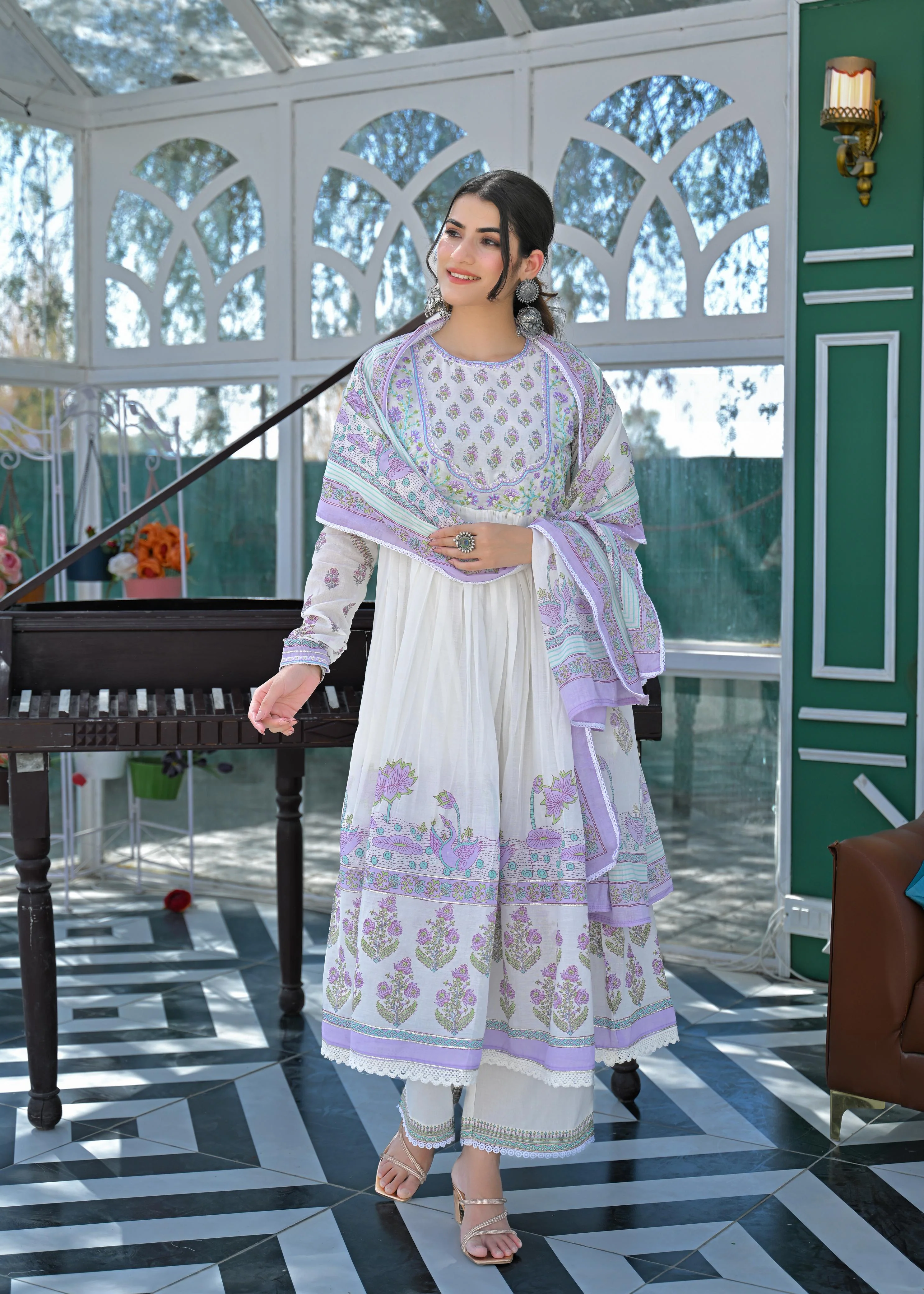 Lakshita Lilac Printed Cotton Suit Set - Image 3