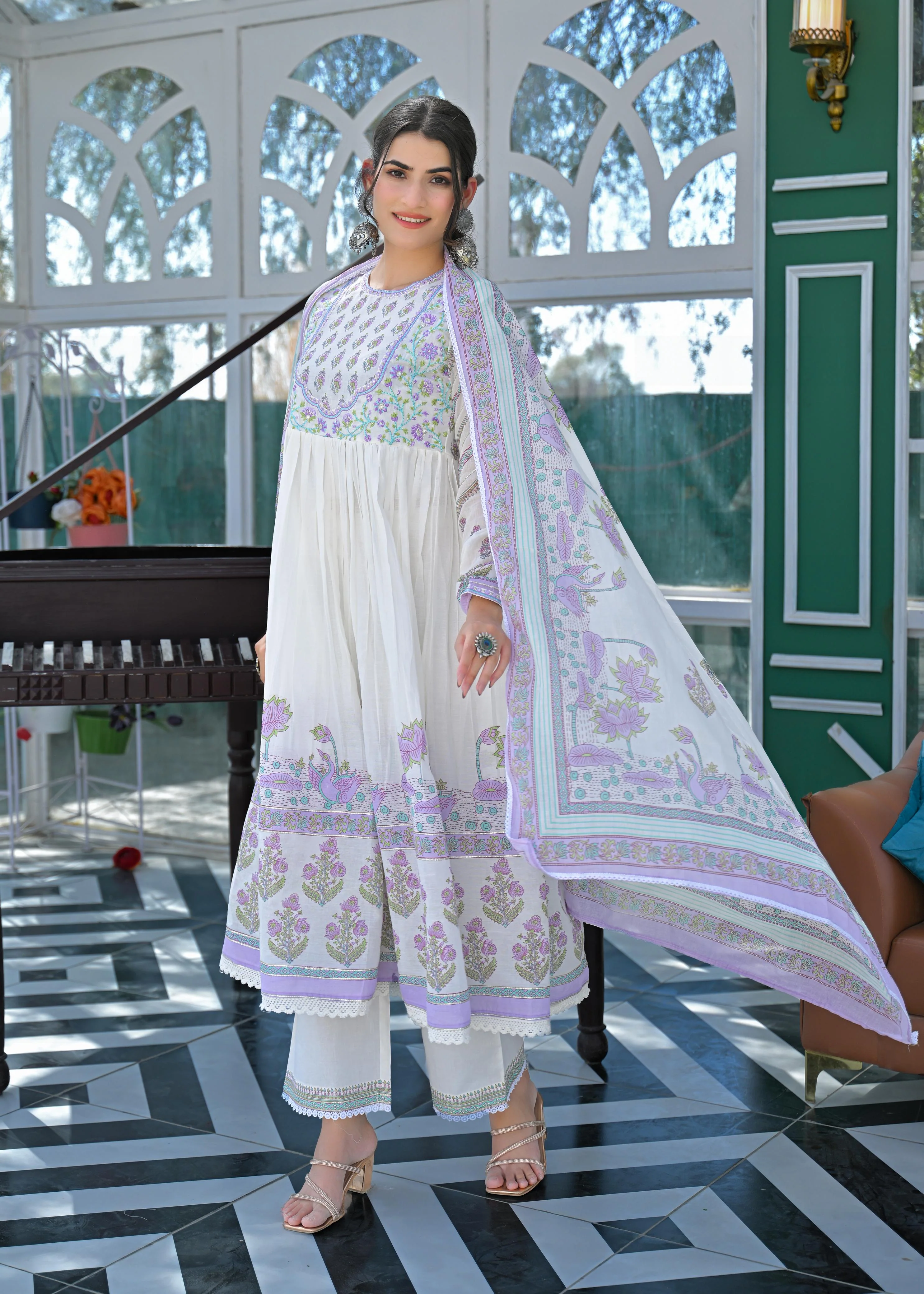 Lakshita Lilac Printed Cotton Suit Set - Image 4