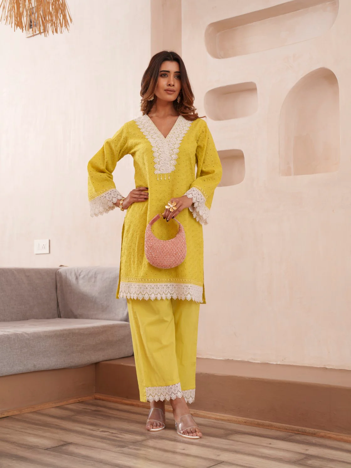 Subarna Amber Cotton Shchiffli Co-ord Set - Image 10