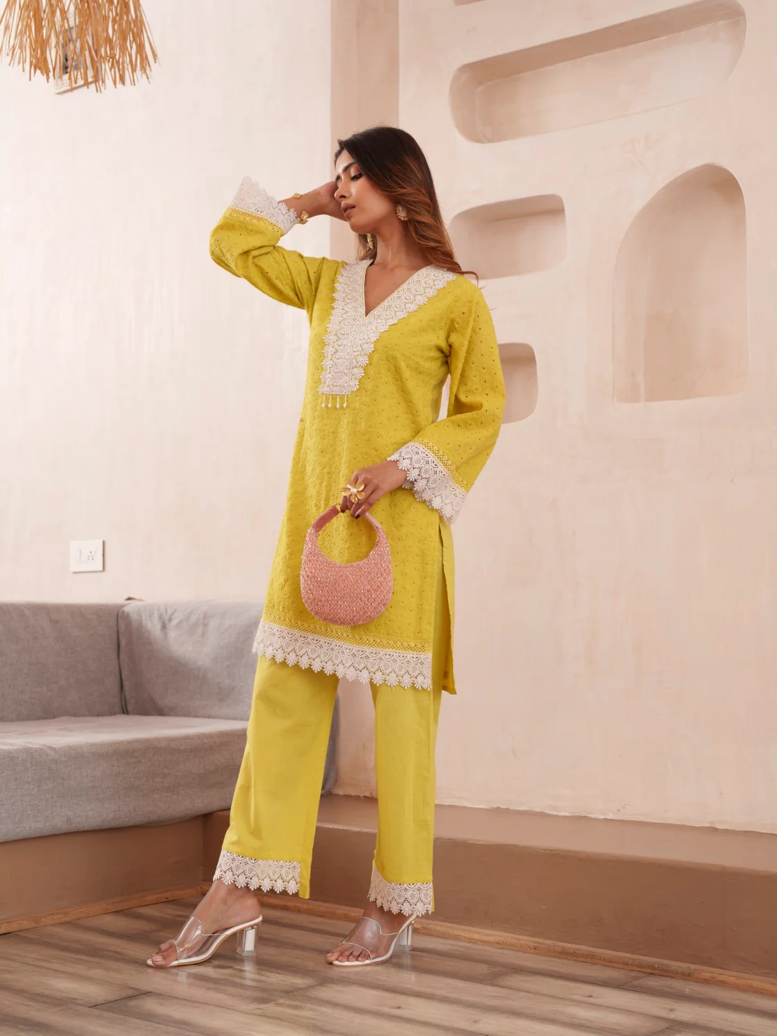 Subarna Amber Cotton Shchiffli Co-ord Set - Image 11