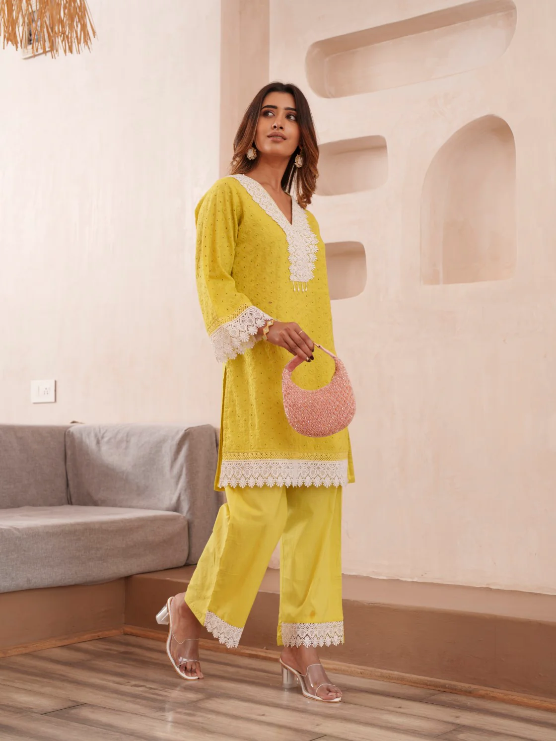 Subarna Amber Cotton Shchiffli Co-ord Set - Image 13