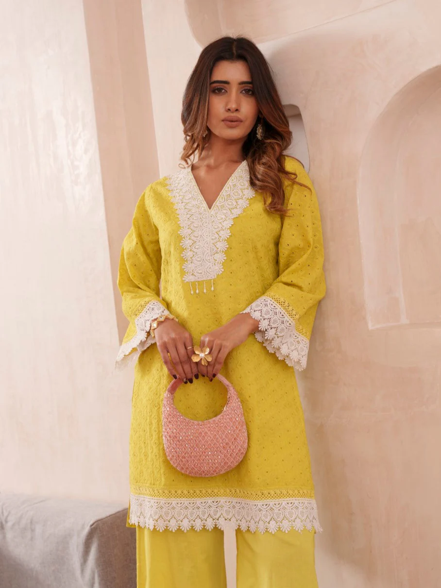Subarna Amber Cotton Shchiffli Co-ord Set - Image 2