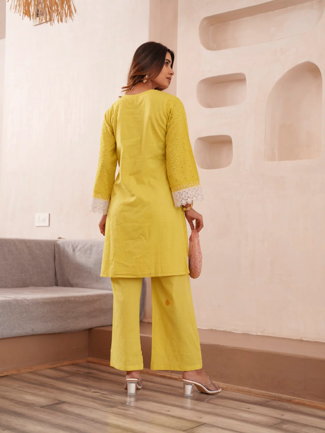 Subarna Amber Cotton Shchiffli Co-ord Set - Image 3