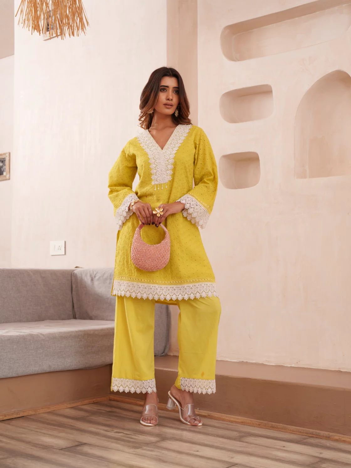Subarna Amber Cotton Shchiffli Co-ord Set - Image 4