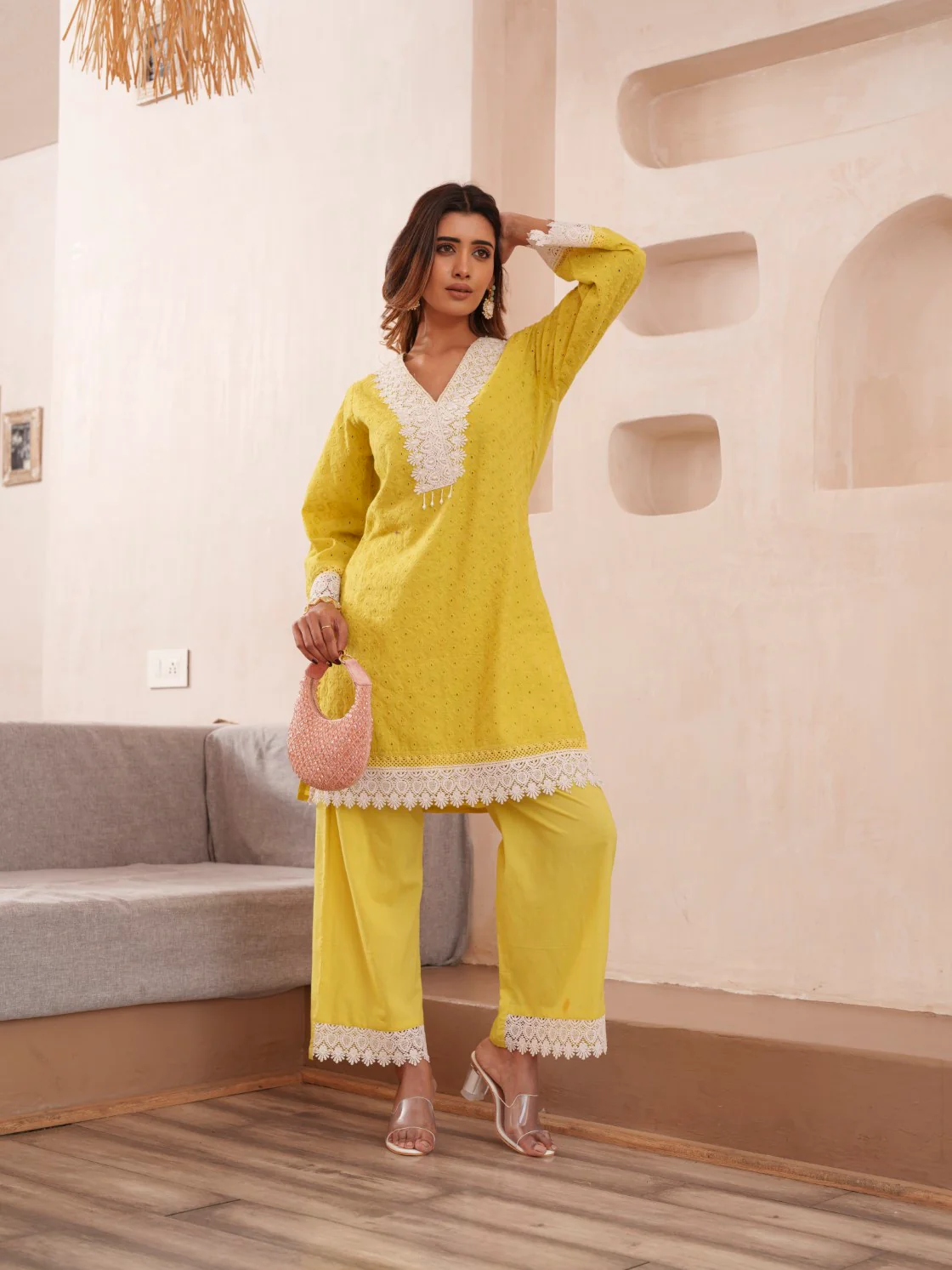 Subarna Amber Cotton Shchiffli Co-ord Set - Image 5